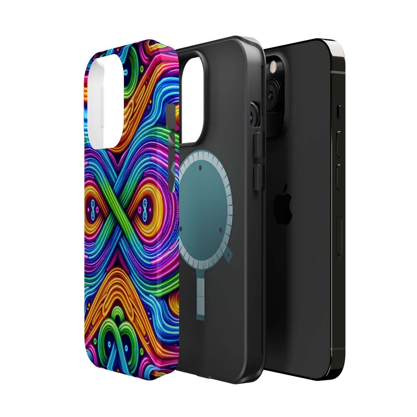 Cosmic Neon Infinity Spectacular. Neon Trippy Infinity Patterns Premium Art Magsafe Magnet Tough IPhone 13 14 15 Pro Plus Max and Mini in Matte and Glossy Phone cases