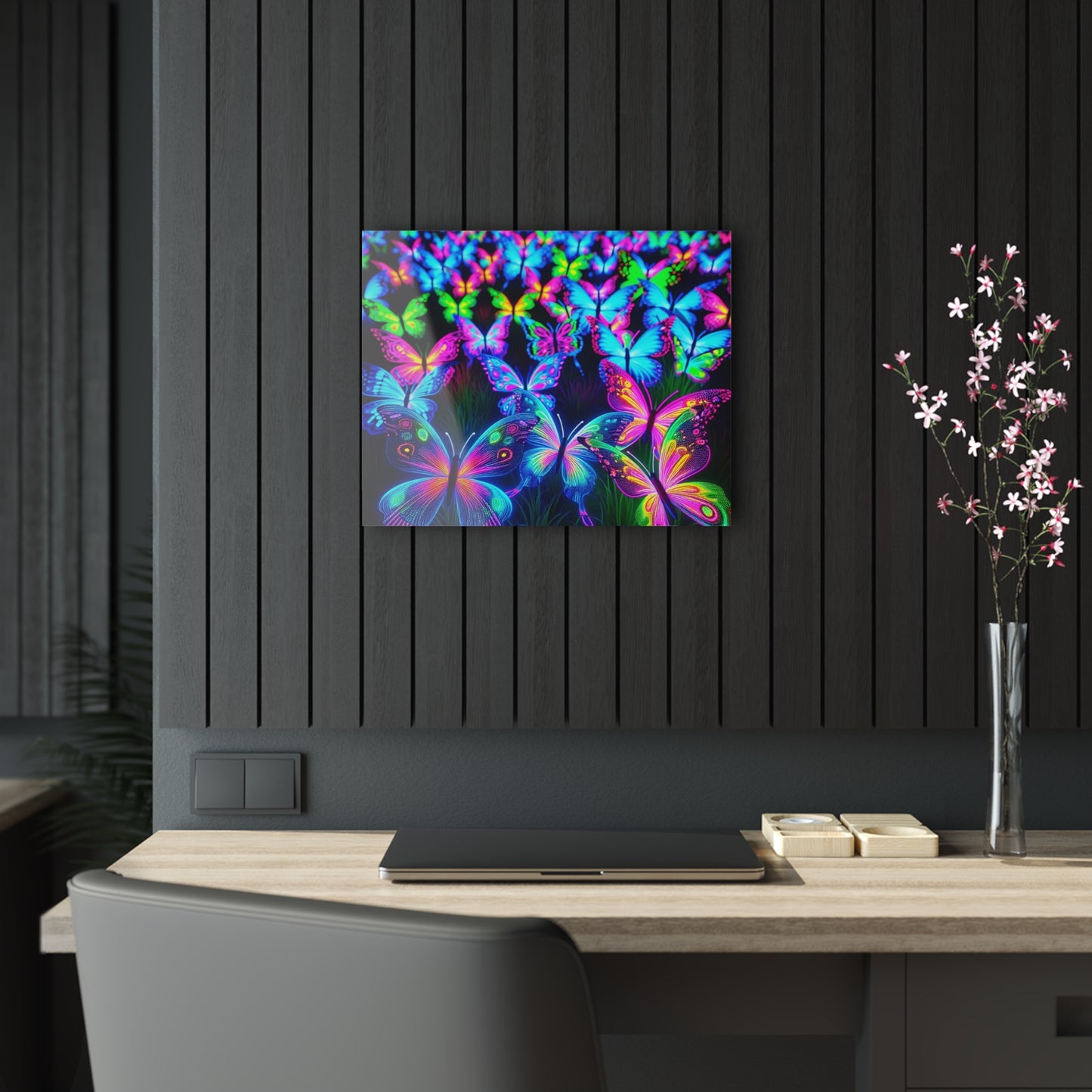 "Butterfly Cascade of Color" NEON Butterflies Art 1/4" Glossy Acrylic Art