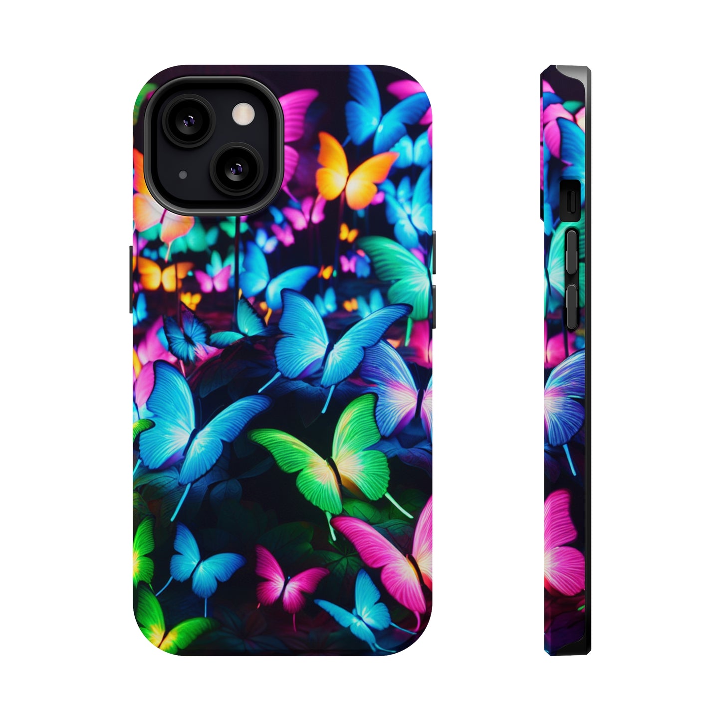 "Neon Butterfly Luridrainbow". Neon Butterflies Premium Art Magsafe Magnet Tough IPhone 13 14 15 Pro Plus Max and Mini in Matte and Glossy Phone cases