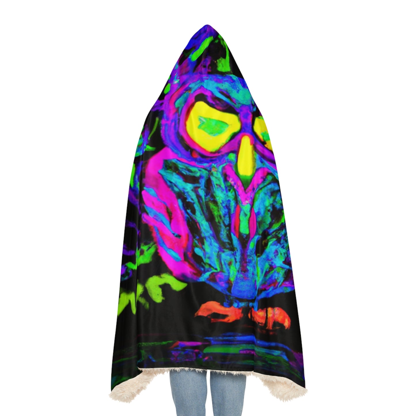 "Owls After Dark" - NEON Owls Art Hooded Snuggle Blanket