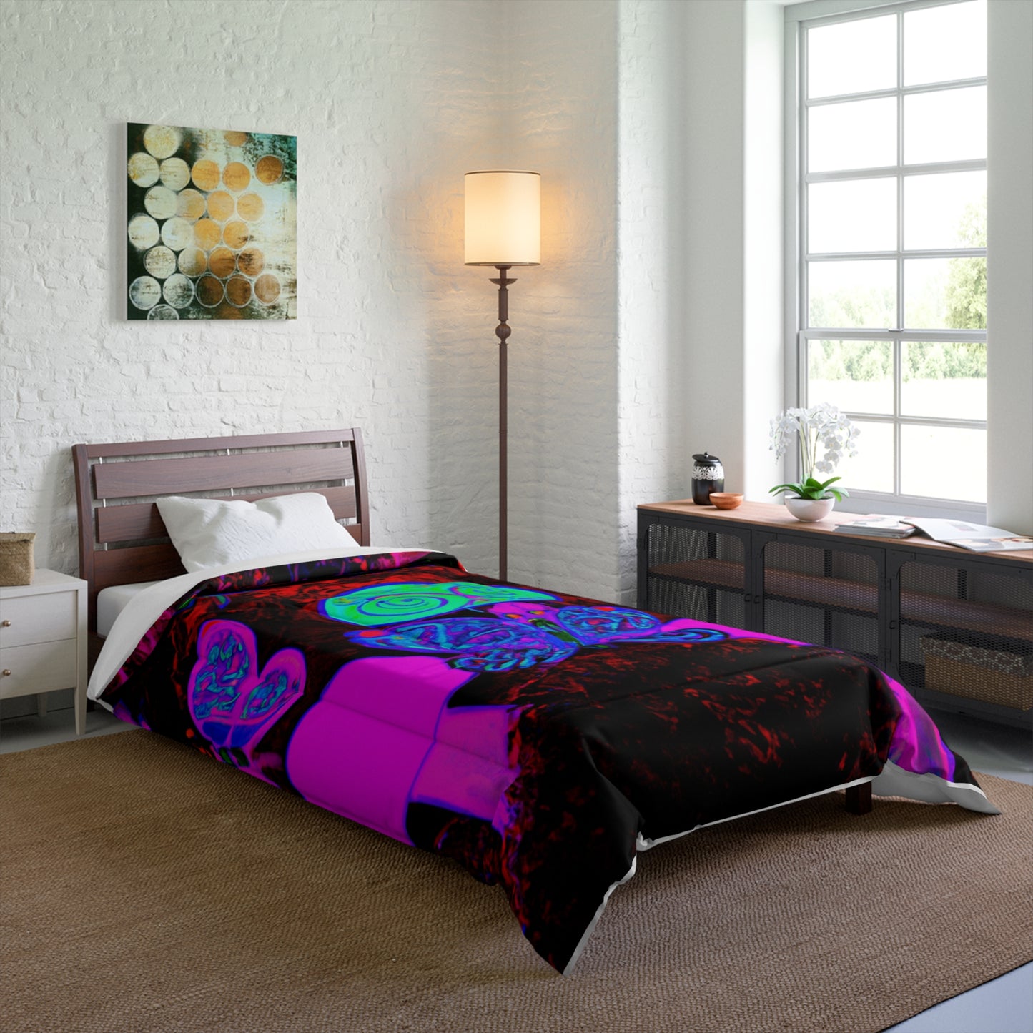 Neon Jungle Dance. Butterflies & Mushrooms Comforter Blanket