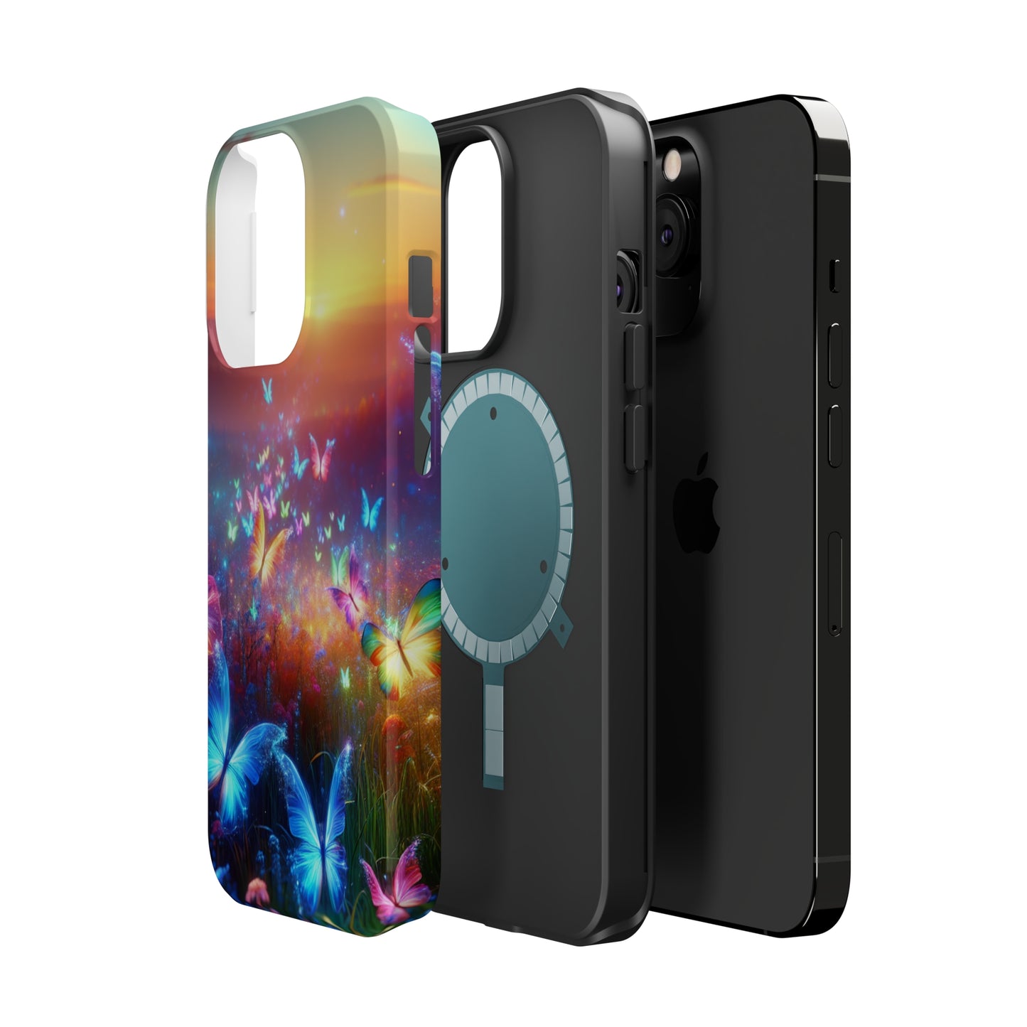 Neon Flight Fantasy Neon Butterflies Premium Art Magsafe Magnet Tough IPhone 13 14 15 Pro Plus Max and Mini in Matte and Glossy Phone cases