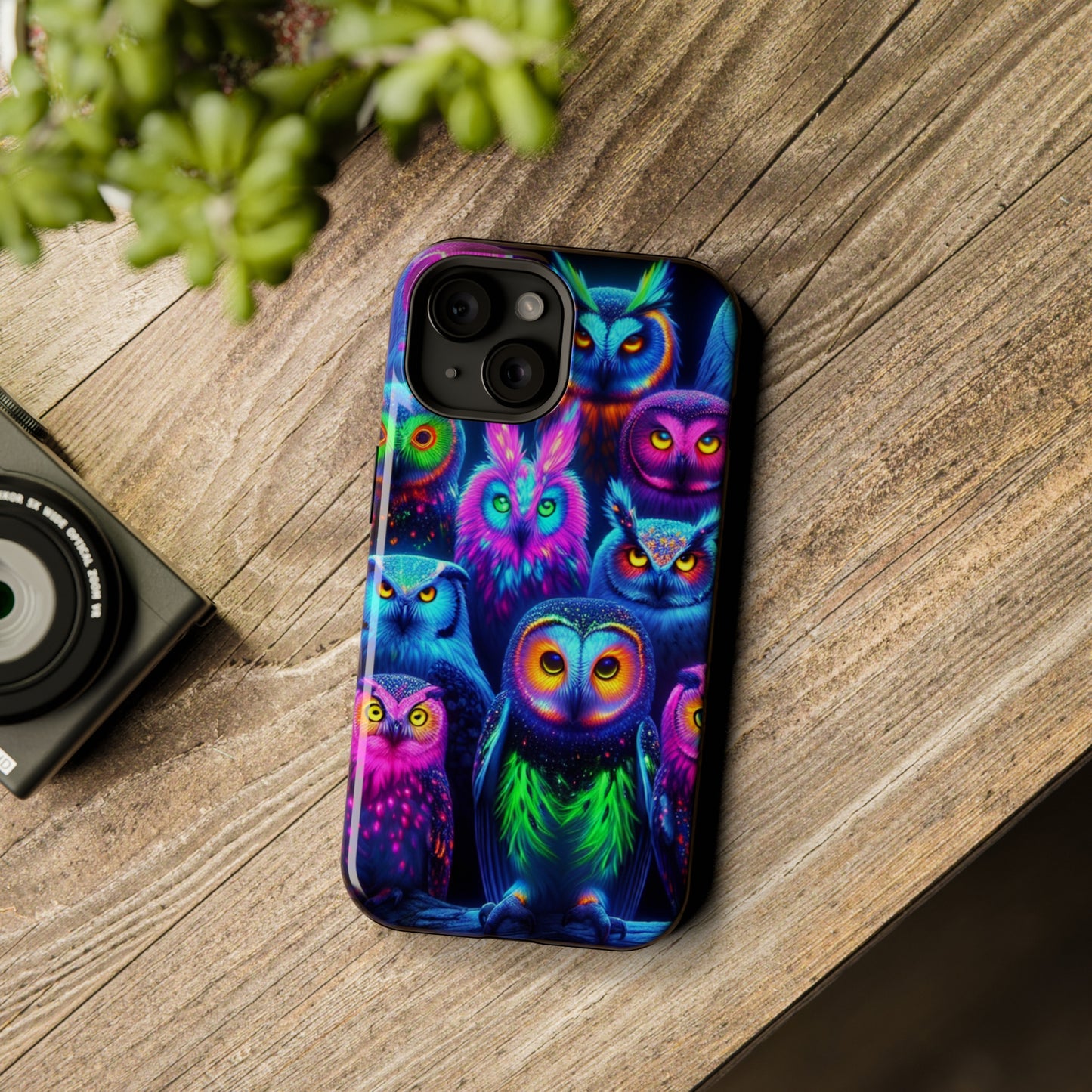 Neon Nocturnal Nook Neon Owls Premium Art Magsafe Magnet Tough IPhone 13 14 15 Pro Plus Max and Mini in Matte and Glossy Phone cases