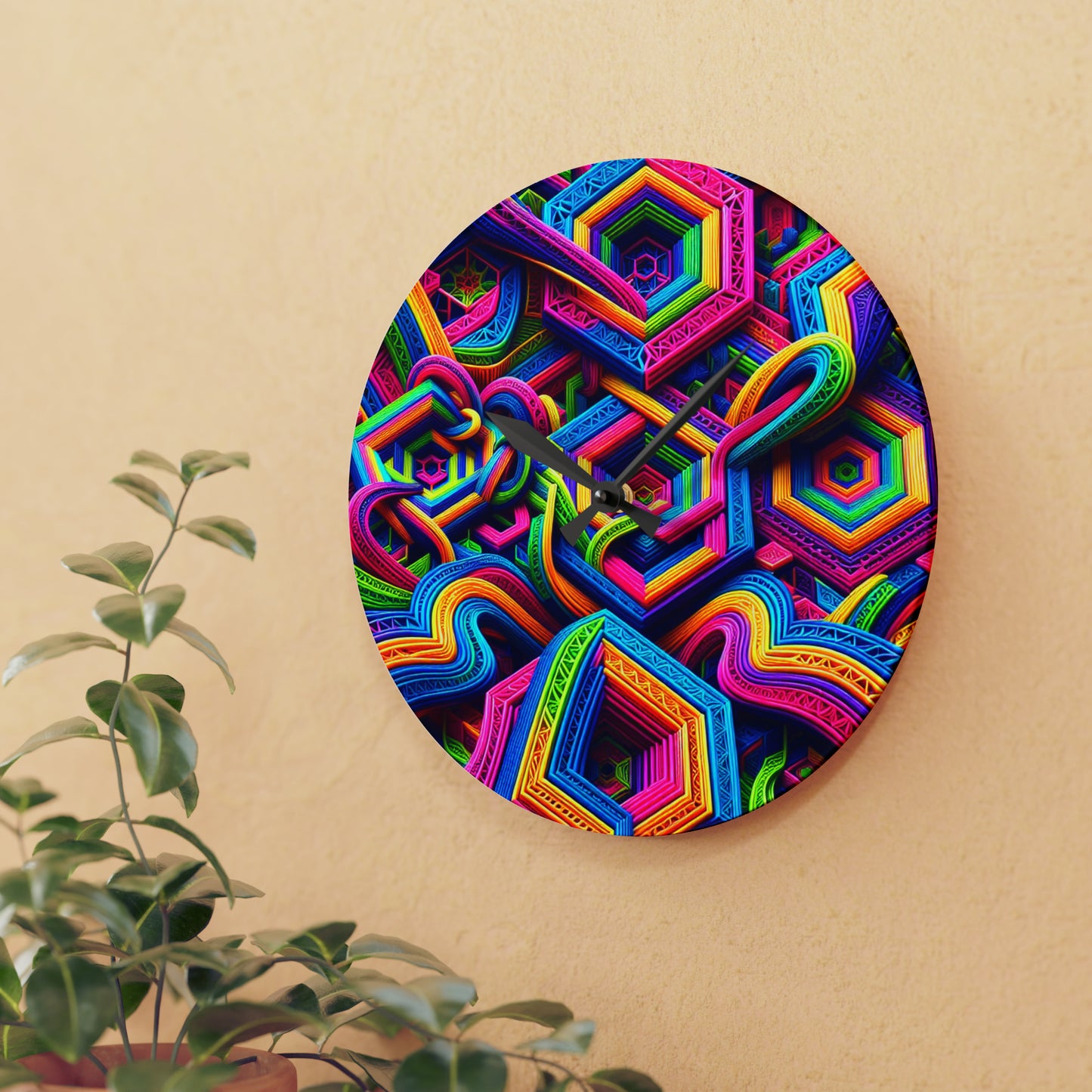 Neon Infinity Splatter Infinity Patterns Art Acrylic Clock