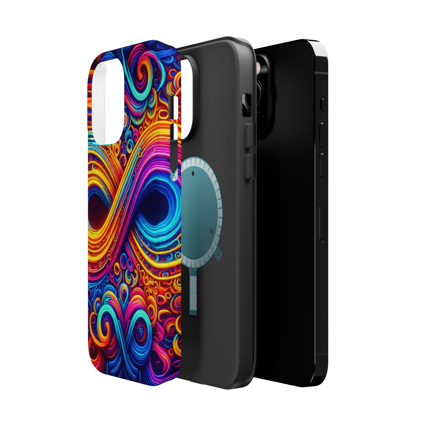 ElectroFractal Fluorescence. Neon Trippy Infinity Patterns Premium Art Magsafe Magnet Tough IPhone 13 14 15 Pro Plus Max and Mini in Matte and Glossy Phone cases