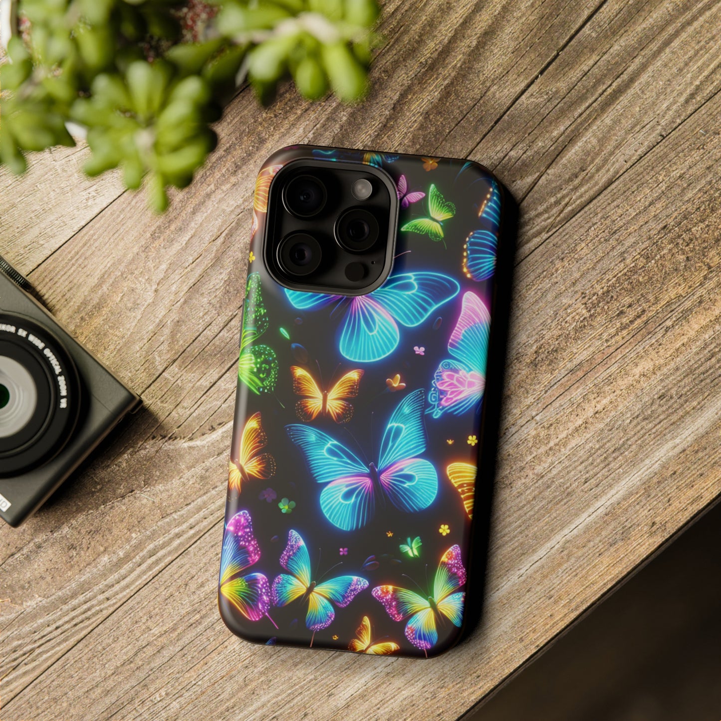 Luminous Butterfly Radiance Neon Butterflies Premium Art Magsafe Magnet Tough IPhone 13 14 15 Pro Plus Max and Mini in Matte and Glossy Phone cases