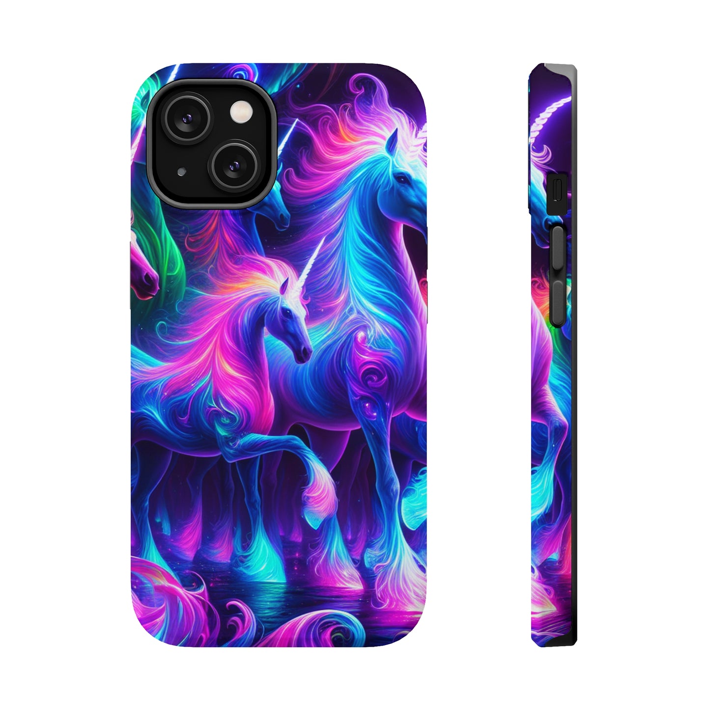 Neon Uniflourish Neon Unicorns Premium Art Magsafe Magnet Tough IPhone 13 14 15 Pro Plus Max and Mini in Matte and Glossy Phone cases