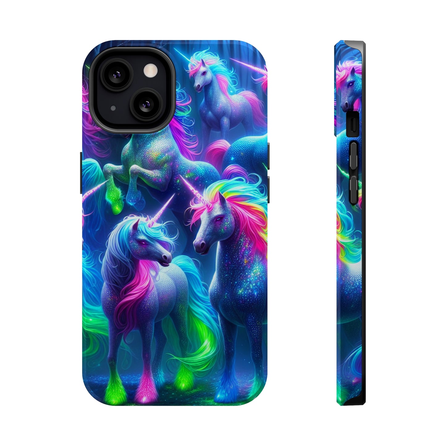 Vivid Dreamscape of Neon Unicorns Neon Unicorns Premium Art Magsafe Magnet Tough IPhone 13 14 15 Pro Plus Max and Mini in Matte and Glossy Phone cases