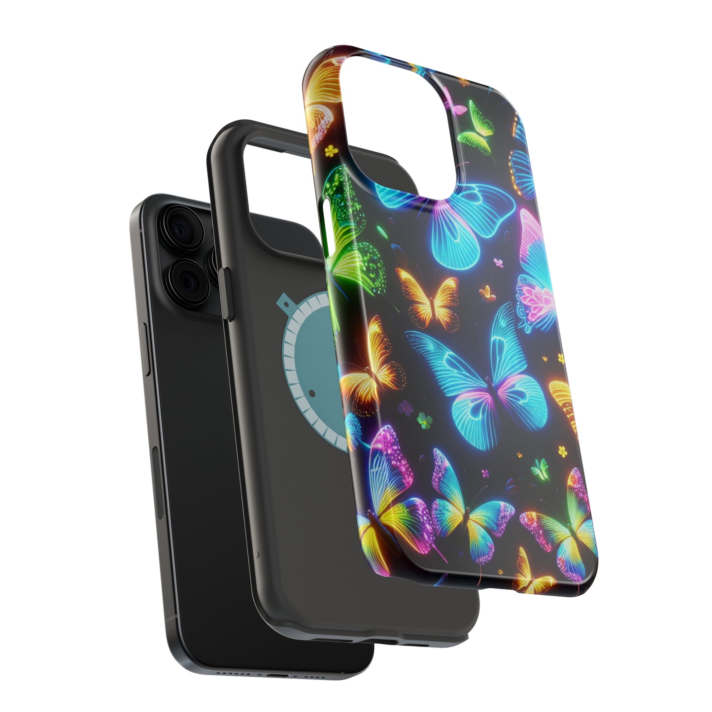 Luminous Butterfly Radiance Neon Butterflies Premium Art Magsafe Magnet Tough IPhone 13 14 15 Pro Plus Max and Mini in Matte and Glossy Phone cases