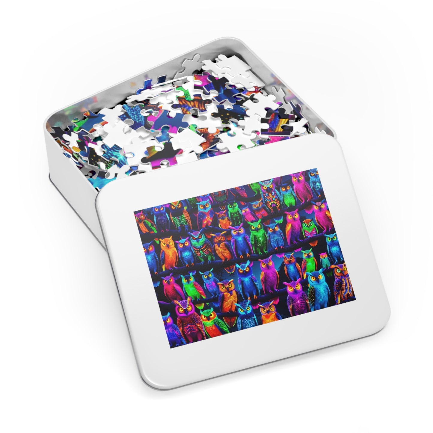 "Neon Owl Party" - Neon Owls Puzzle 30, 110, 252, and 1000 Pieces