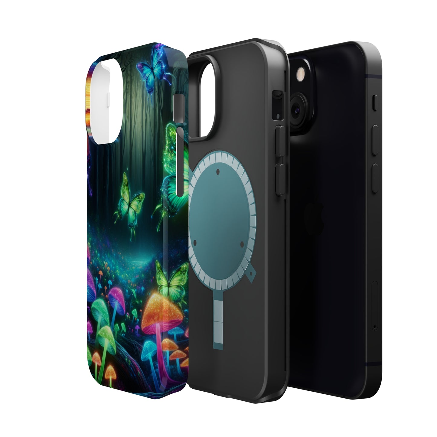 Neon Nocturne. Neon Butterflies and Mushrooms Premium Art Magsafe Magnet Tough IPhone 13 14 15 Pro Plus Max and Mini in Matte and Glossy Phone cases