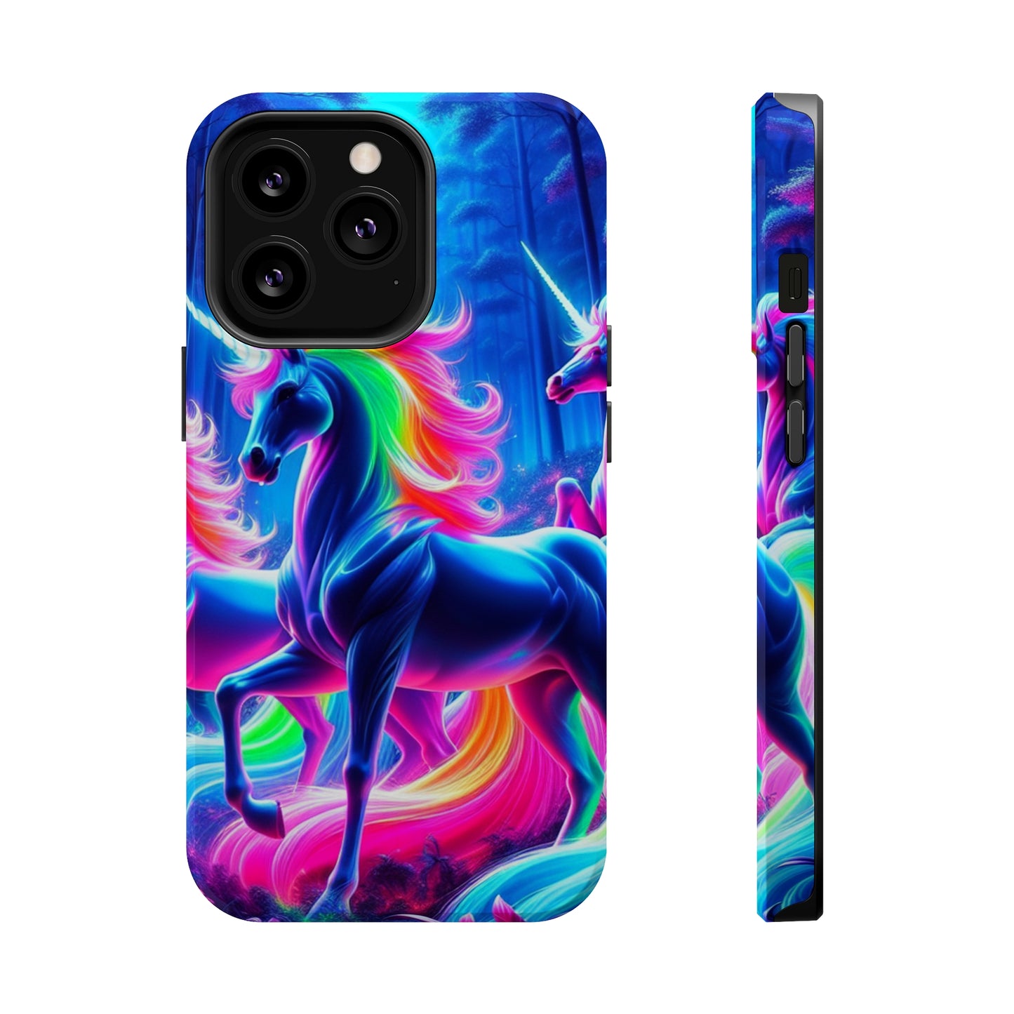 NeonNocturnals Neon Unicorns Premium Art Magsafe Magnet Tough IPhone 13 14 15 Pro Plus Max and Mini in Matte and Glossy Phone cases