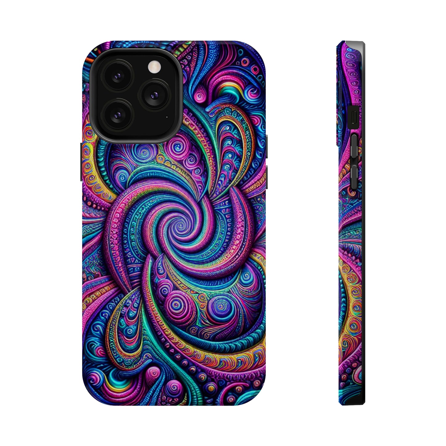 Cosmic Quasar Dreams. Neon Trippy Infinity Patterns Premium Art Magsafe Magnet Tough IPhone 13 14 15 Pro Plus Max and Mini in Matte and Glossy Phone cases