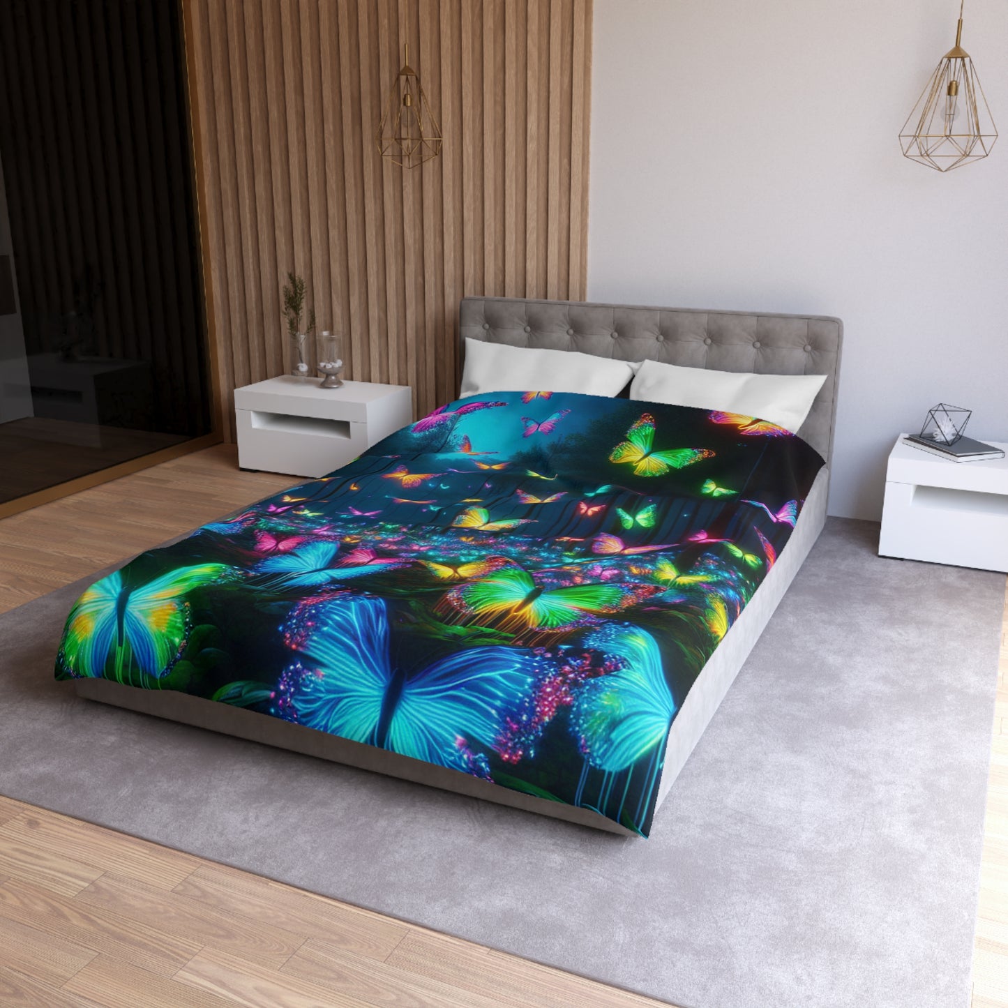 Pieter Van Derneer - NEON Butterflies Microfiber Duvet Cover