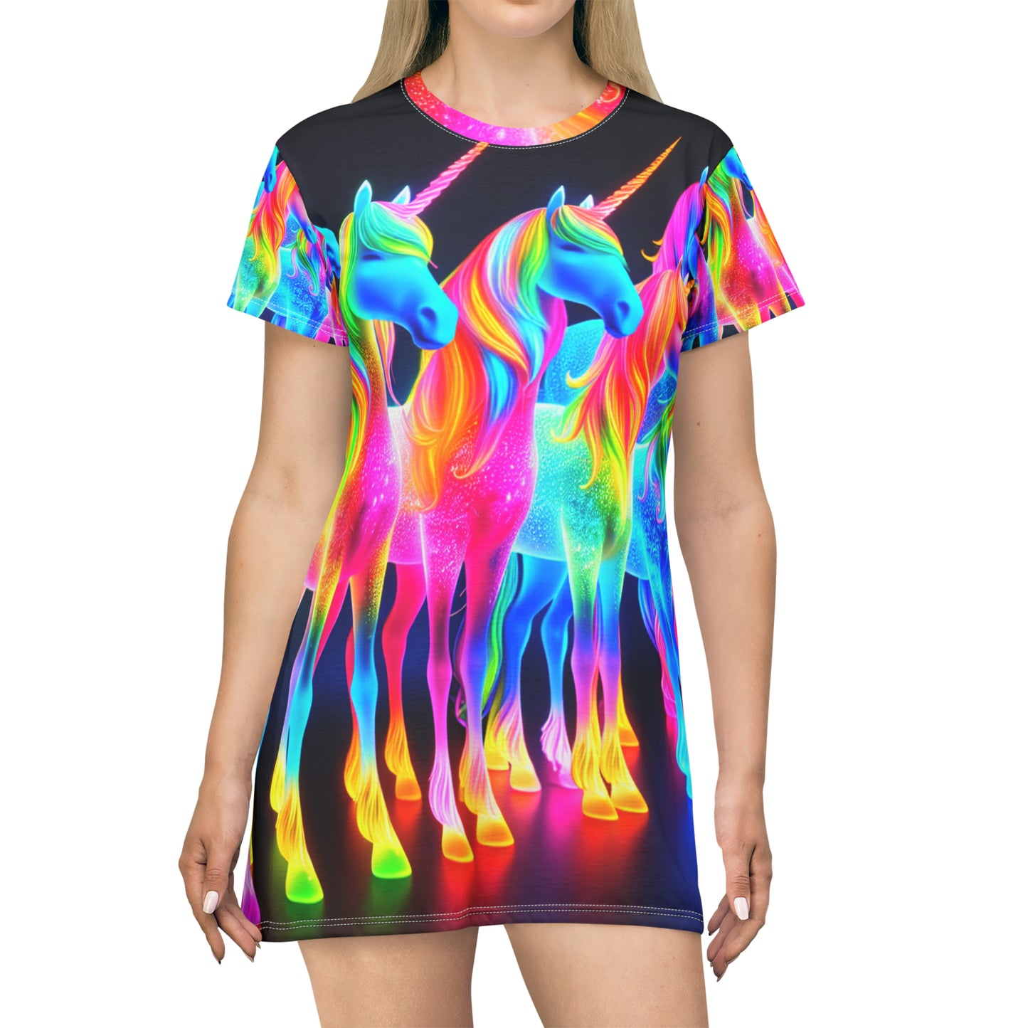 Rainbow Glitter Circus Unicorns Neon Unicorns Womans T Shirt Dress