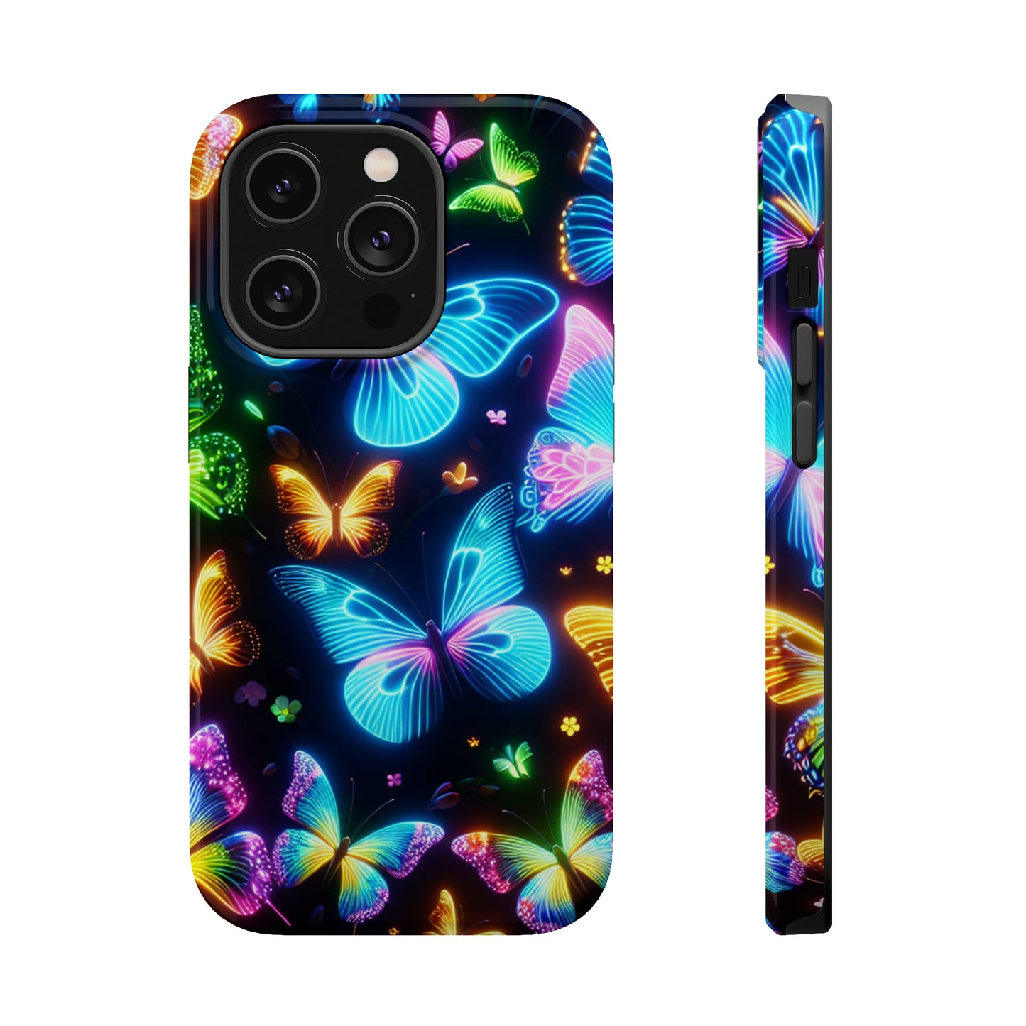 Luminous Butterfly Radiance Neon Butterflies Premium Art Magsafe Magnet Tough IPhone 13 14 15 Pro Plus Max and Mini in Matte and Glossy Phone cases