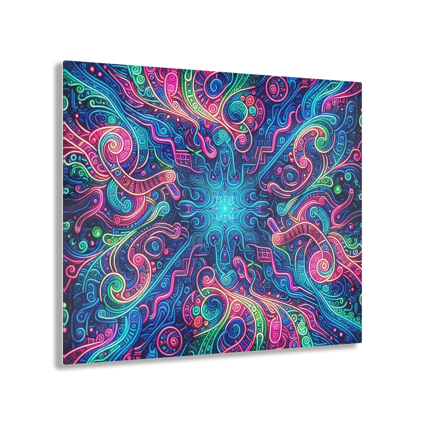 Infinite Tilted Prismatic Neon Transcendence. Trippy infity Pattern 1/4" Glossy Acrylic Art