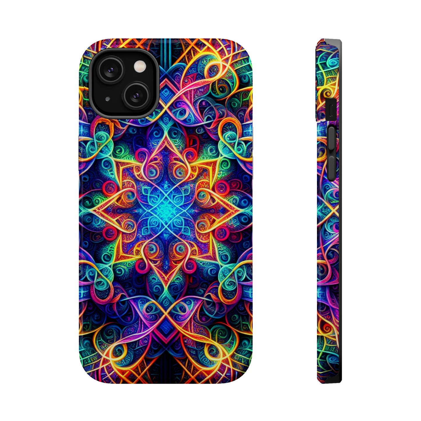 Neon Eternity Vibrancy Neon Trippy Infinity Patterns Premium Art Magsafe Magnet Tough IPhone 13 14 15 Pro Plus Max and Mini in Matte and Glossy Phone cases