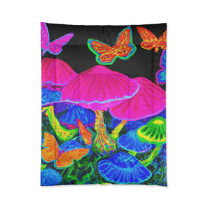 "Neon Blooms of Color" Butterflies & Mushrooms Comforter Blanket