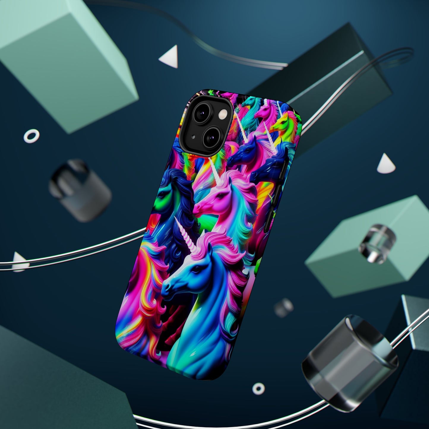 "Neon Illumination" Neon Unicorns Premium Art Magsafe Magnet Tough IPhone 13 14 15 Pro Plus Max and Mini in Matte and Glossy Phone cases