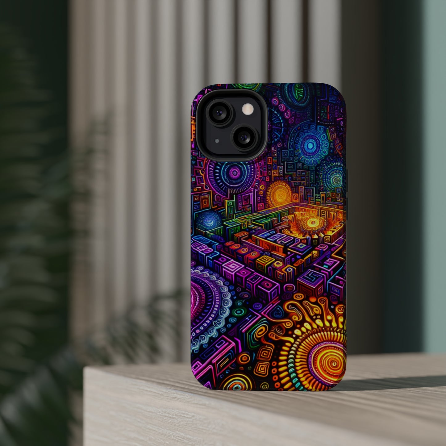 Vivid Voyage of Infinity Neon Splendor. Neon Trippy Infinity Patterns Premium Art Magsafe Magnet Tough IPhone 13 14 15 Pro Plus Max and Mini in Matte and Glossy Phone cases