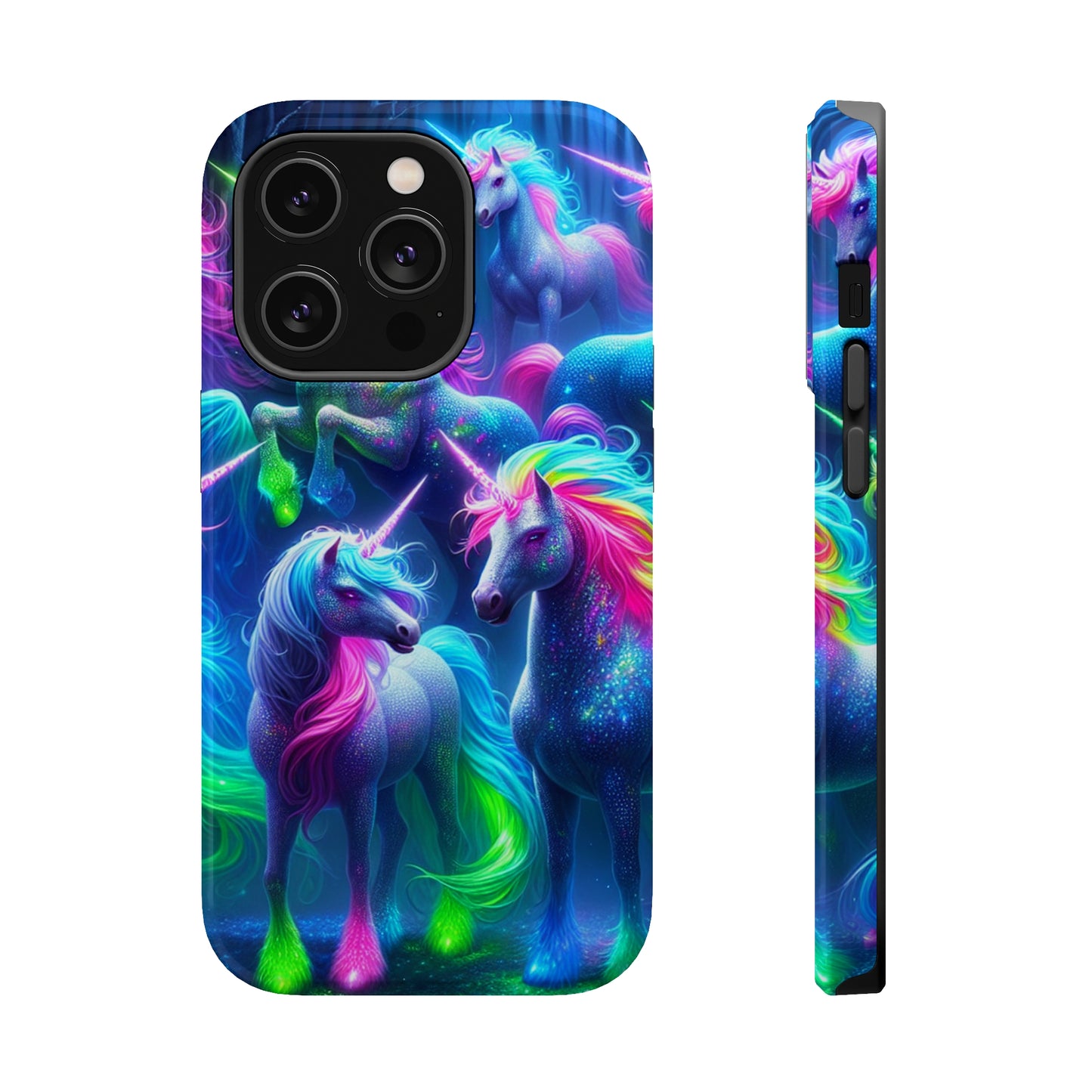 Vivid Dreamscape of Neon Unicorns Neon Unicorns Premium Art Magsafe Magnet Tough IPhone 13 14 15 Pro Plus Max and Mini in Matte and Glossy Phone cases