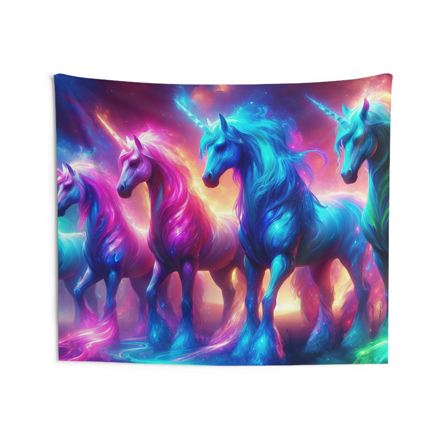 Neon Quest of the Unicorns. NEON Unicorns Art Tapestry
