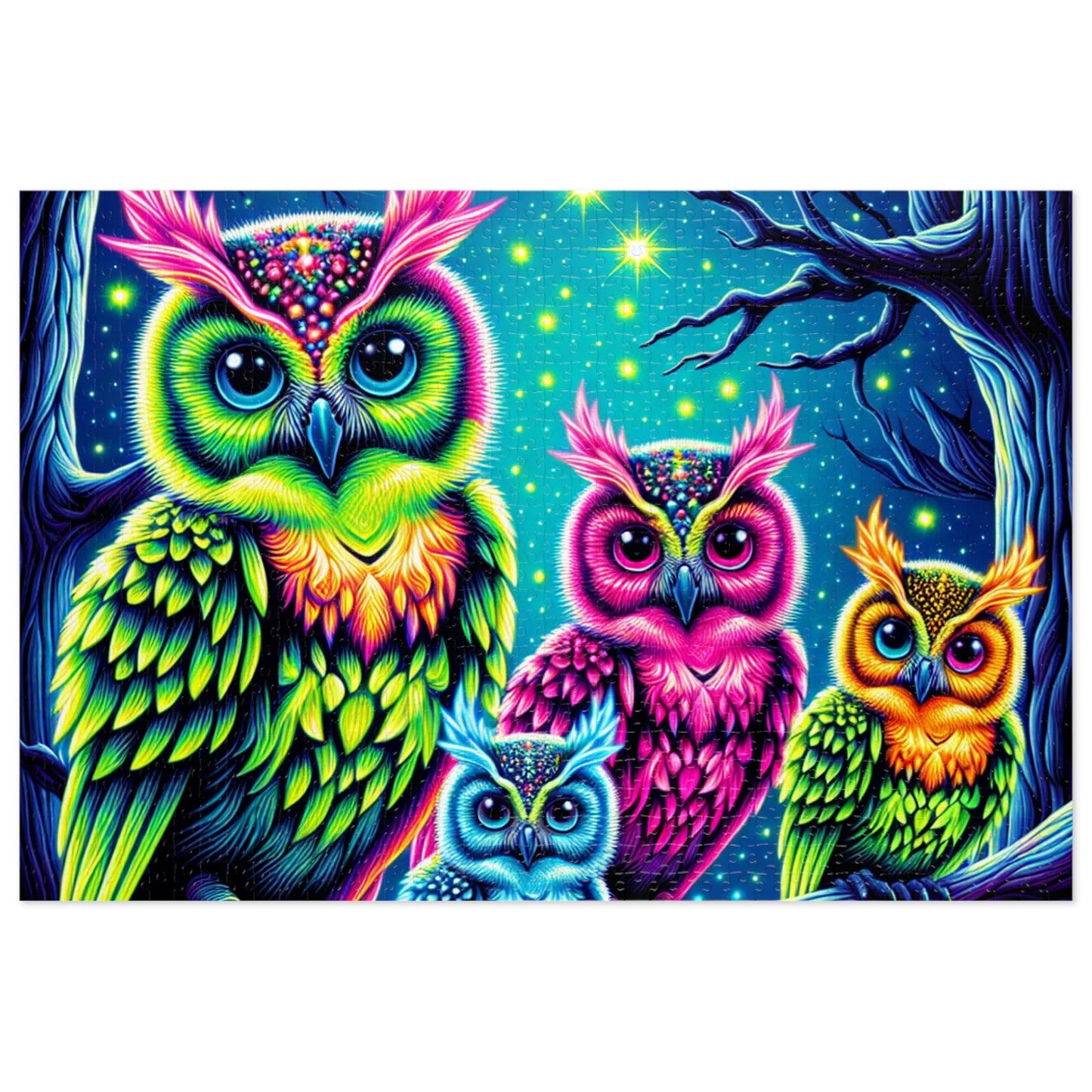 Vibrant Neon Owls - Neon Owls Puzzle 30, 110, 252, and 1000 Pieces