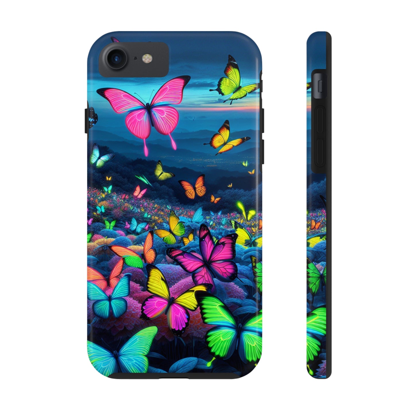 "Neon Flight Spectacle" NEON Butterflies Tough Phone Case Iphone 6 7 8 9 10 11 12 13 14 SE X XR XS Pro Max Mini Plus