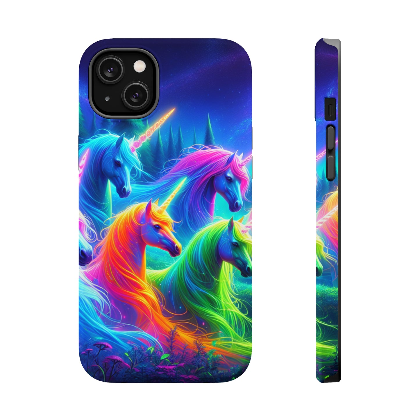 "Vibrant Neon Unicorn Rainbow" Neon Unicorns Premium Art Magsafe Magnet Tough IPhone 13 14 15 Pro Plus Max and Mini in Matte and Glossy Phone cases