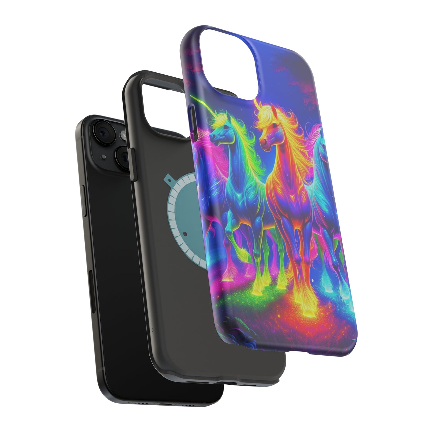 Neon Mystic Magicians Neon Unicorns Premium Art Magsafe Magnet Tough IPhone 13 14 15 Pro Plus Max and Mini in Matte and Glossy Phone cases