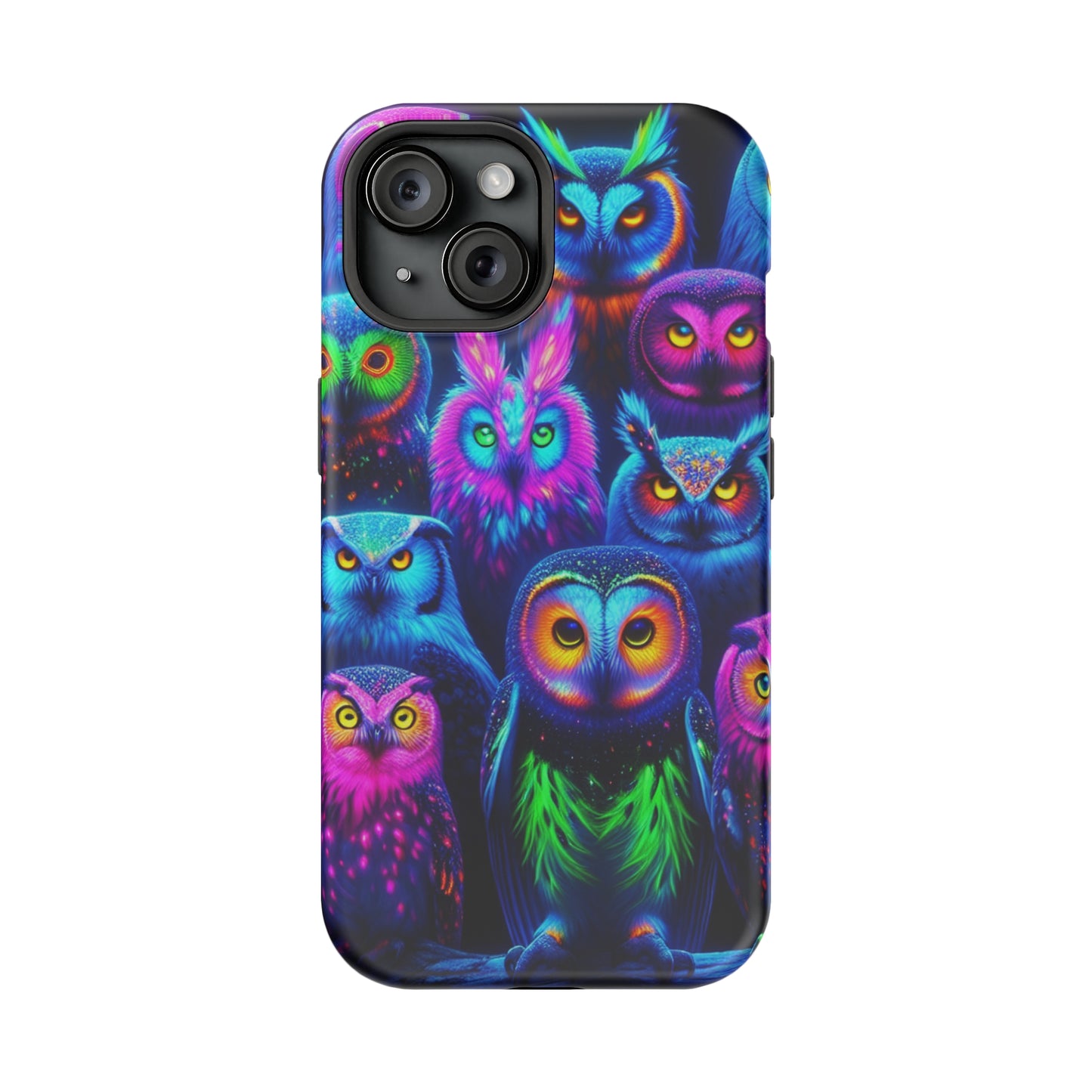 Neon Nocturnal Nook Neon Owls Premium Art Magsafe Magnet Tough IPhone 13 14 15 Pro Plus Max and Mini in Matte and Glossy Phone cases