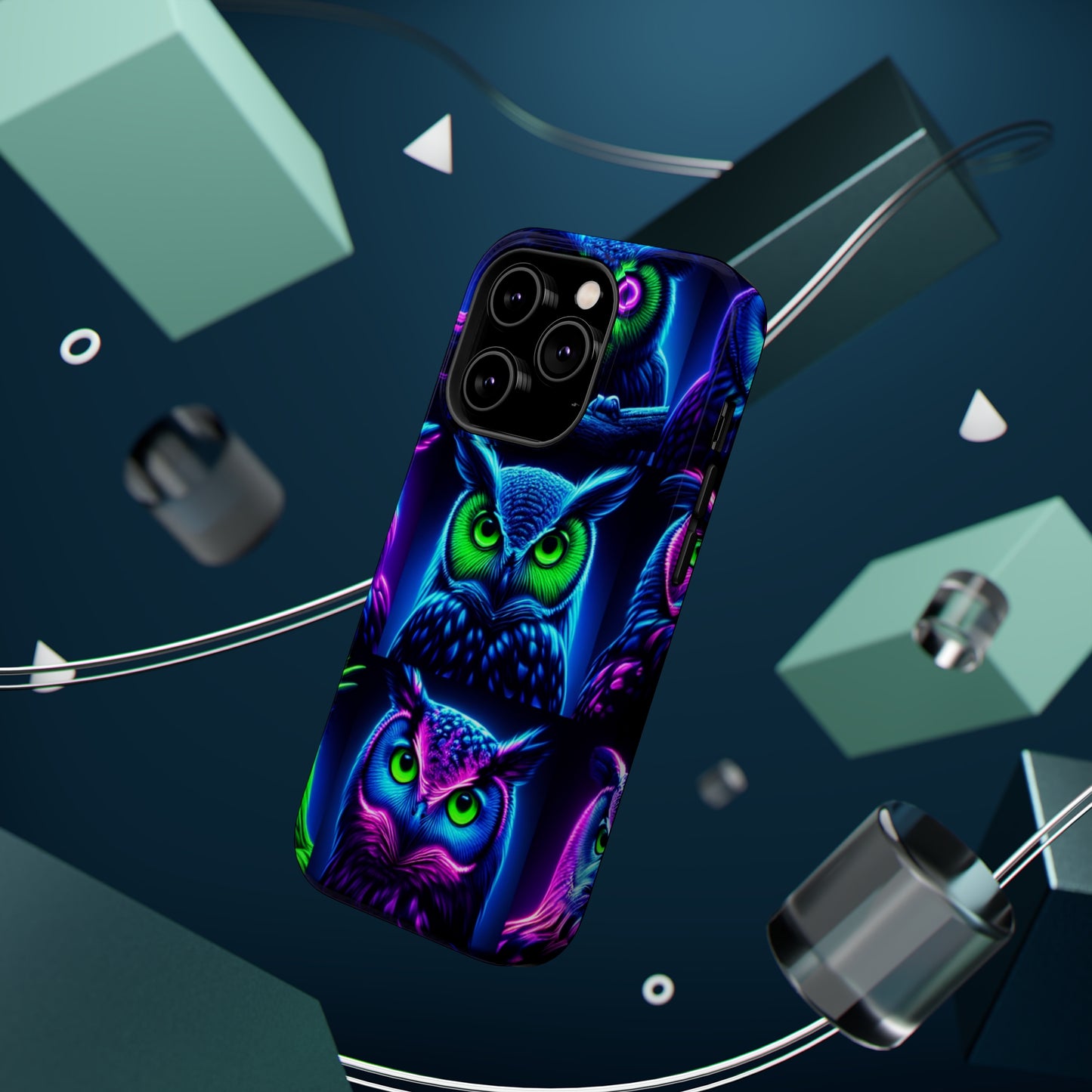 "Neon Nocturne" Neon Owls Premium Art Magsafe Magnet Tough IPhone 13 14 15 Pro Plus Max and Mini in Matte and Glossy Phone cases