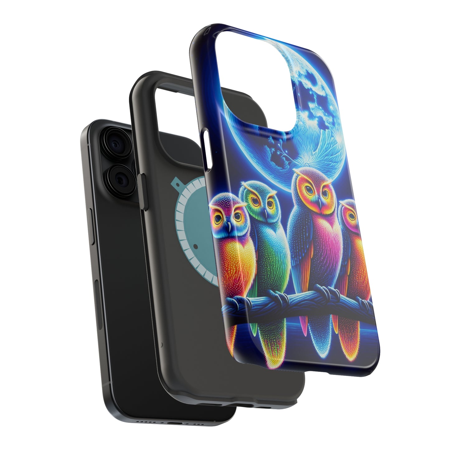 Neon Nocturnal Orbitals. Neon Owls Premium Art Magsafe Magnet Tough IPhone 13 14 15 Pro Plus Max and Mini in Matte and Glossy Phone cases