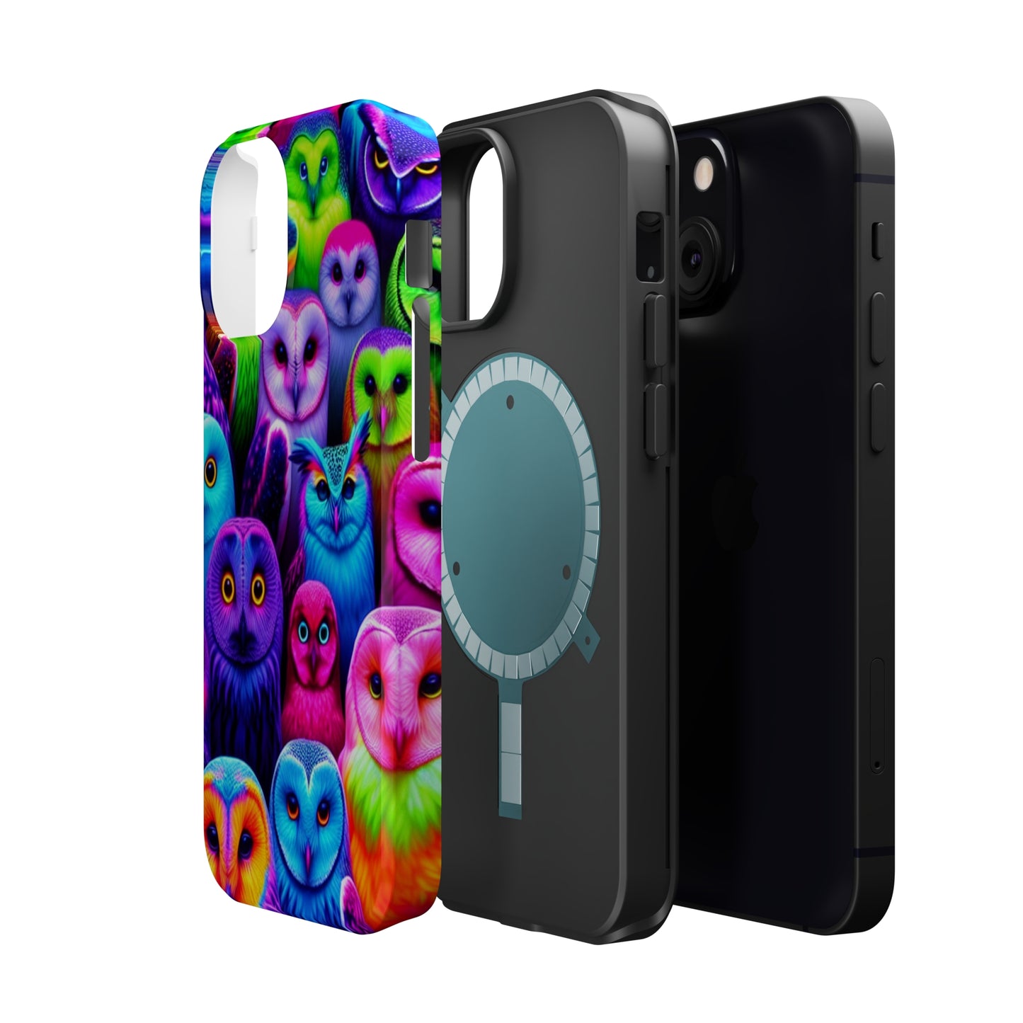 Vivid Nocturnal Neonatures Neon Owls Premium Art Magsafe Magnet Tough IPhone 13 14 15 Pro Plus Max and Mini in Matte and Glossy Phone cases