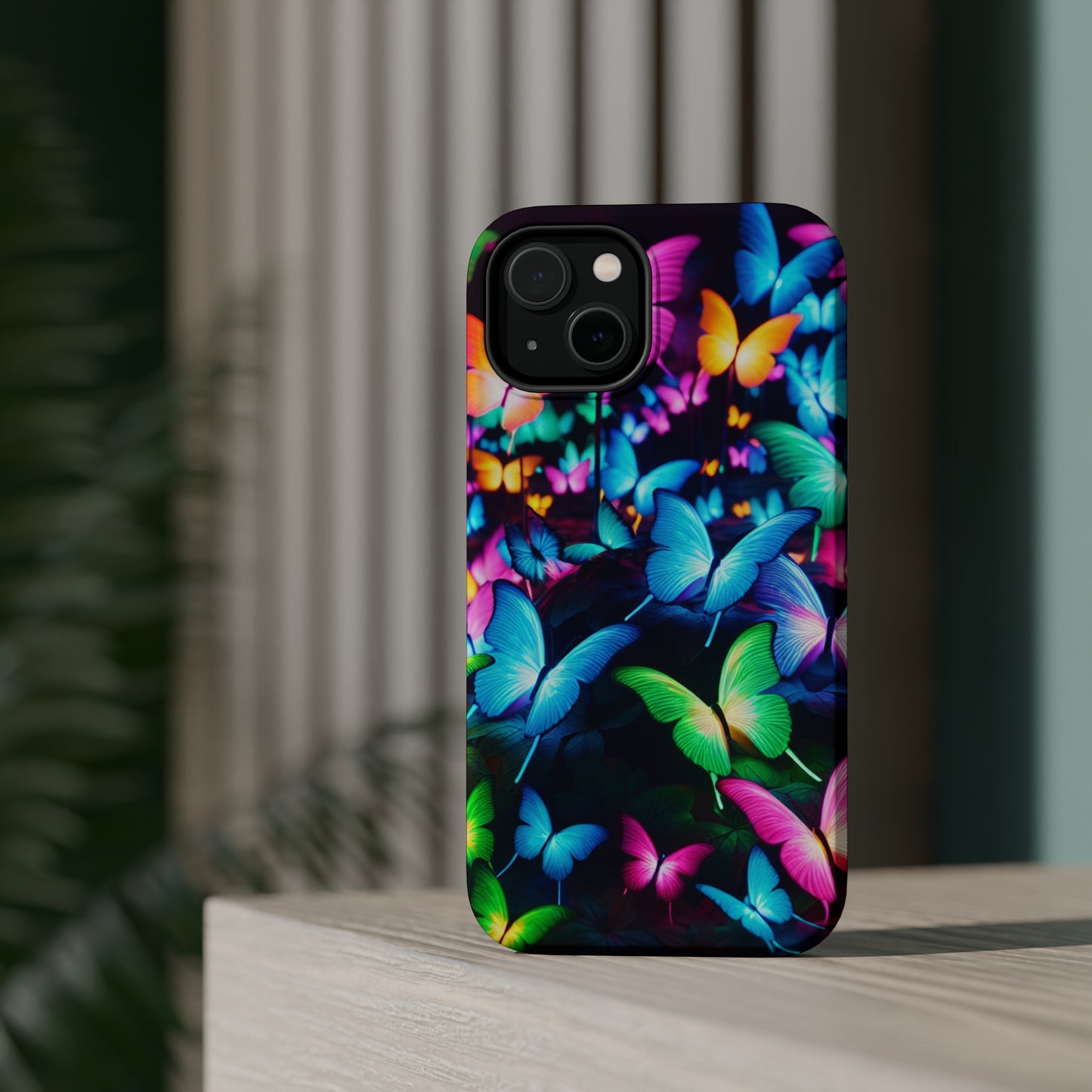 "Neon Butterfly Luridrainbow". Neon Butterflies Premium Art Magsafe Magnet Tough IPhone 13 14 15 Pro Plus Max and Mini in Matte and Glossy Phone cases