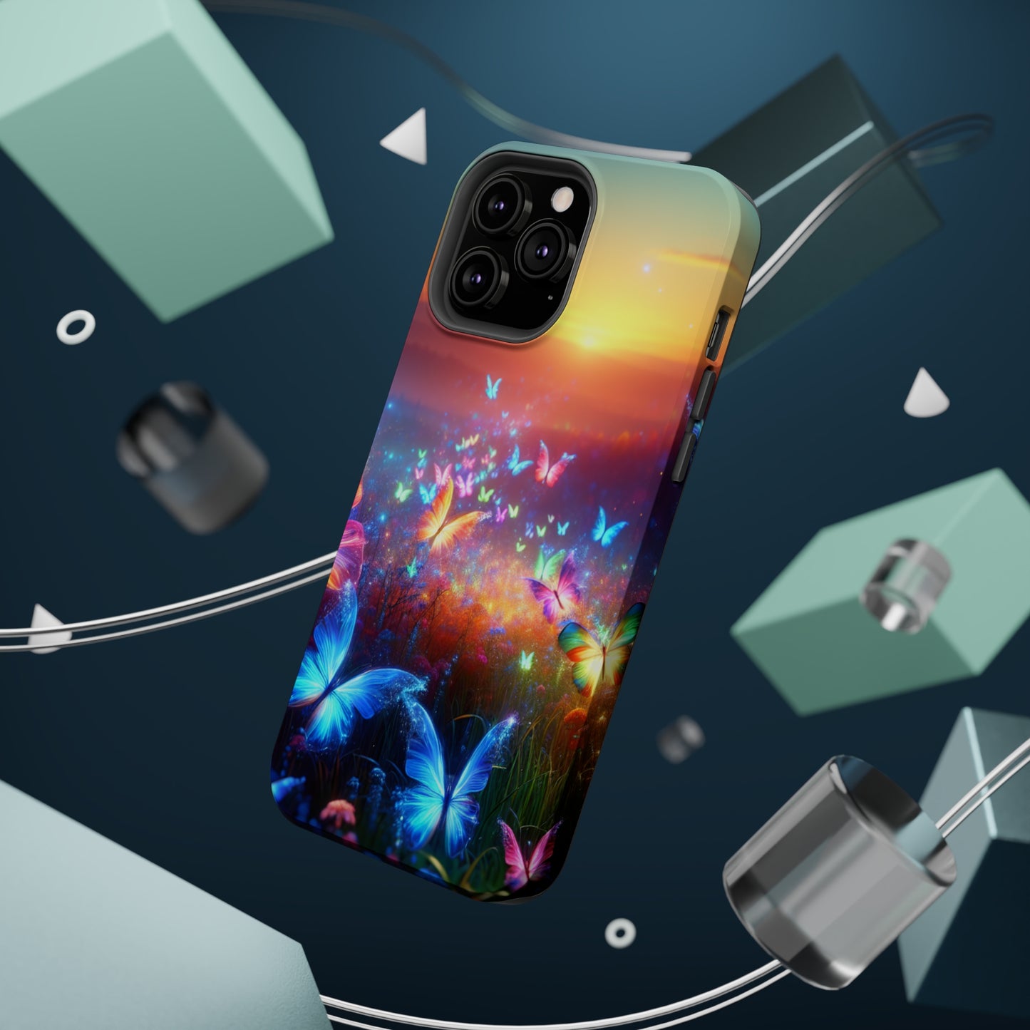 Neon Flight Fantasy Neon Butterflies Premium Art Magsafe Magnet Tough IPhone 13 14 15 Pro Plus Max and Mini in Matte and Glossy Phone cases