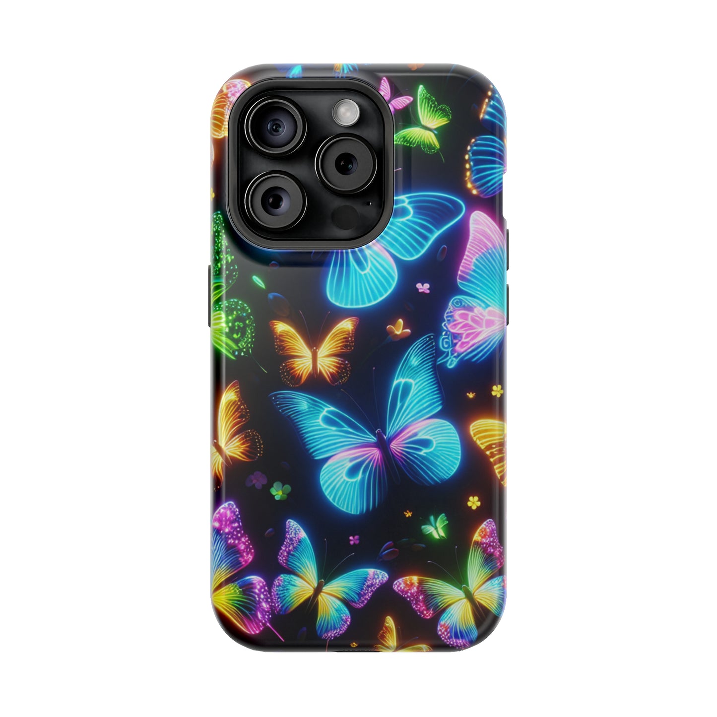 Luminous Butterfly Radiance Neon Butterflies Premium Art Magsafe Magnet Tough IPhone 13 14 15 Pro Plus Max and Mini in Matte and Glossy Phone cases
