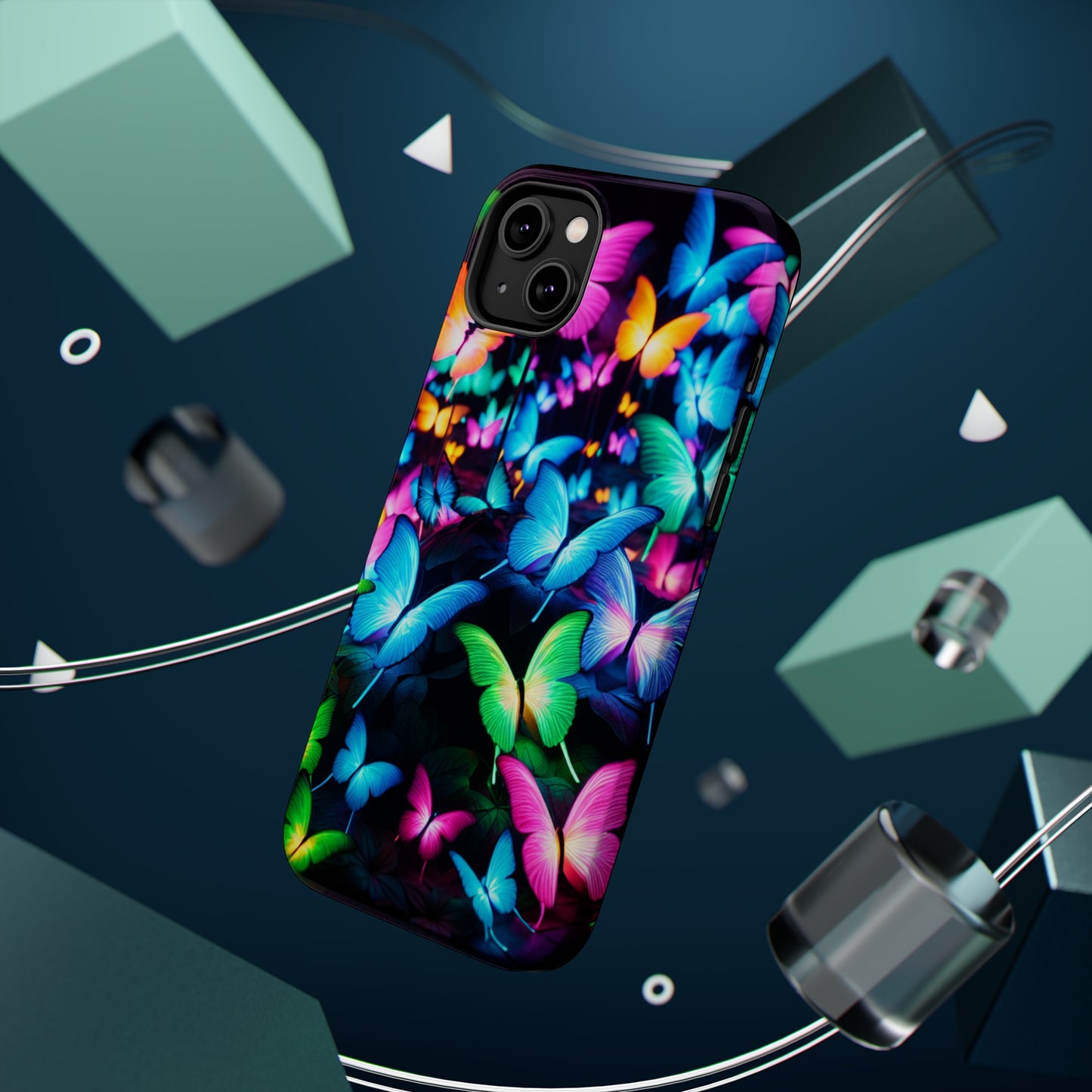 "Neon Butterfly Luridrainbow". Neon Butterflies Premium Art Magsafe Magnet Tough IPhone 13 14 15 Pro Plus Max and Mini in Matte and Glossy Phone cases