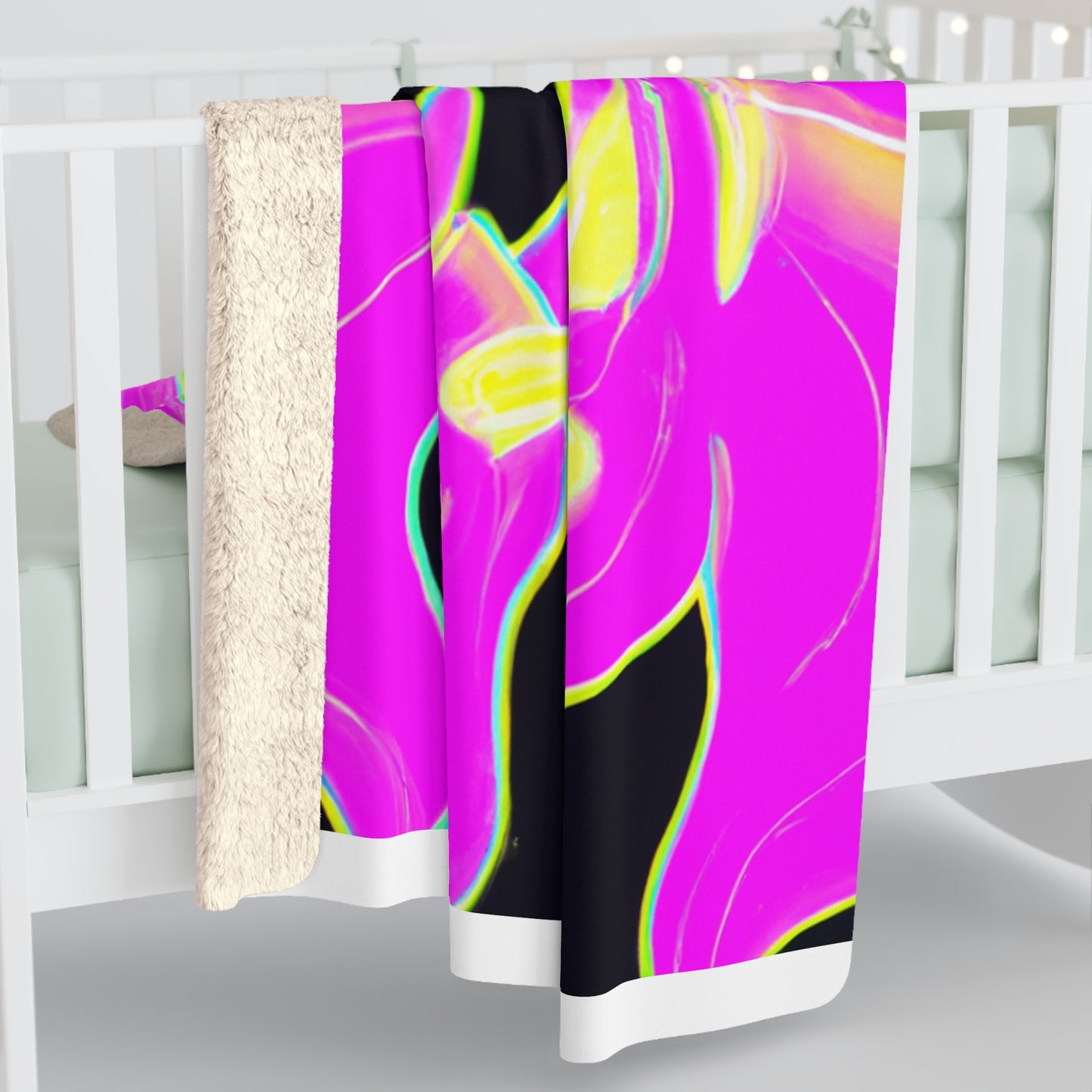 "Rainbow Illusions" - NEON Unicorns Art Sherpa Blanket
