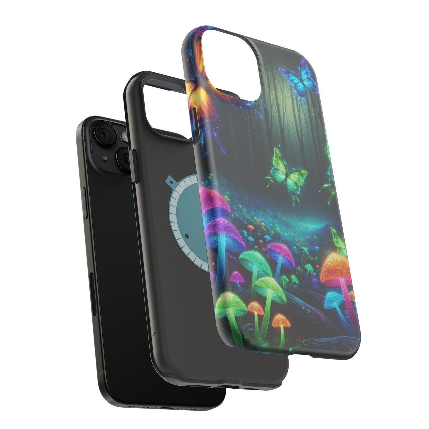 Neon Nocturne. Neon Butterflies and Mushrooms Premium Art Magsafe Magnet Tough IPhone 13 14 15 Pro Plus Max and Mini in Matte and Glossy Phone cases