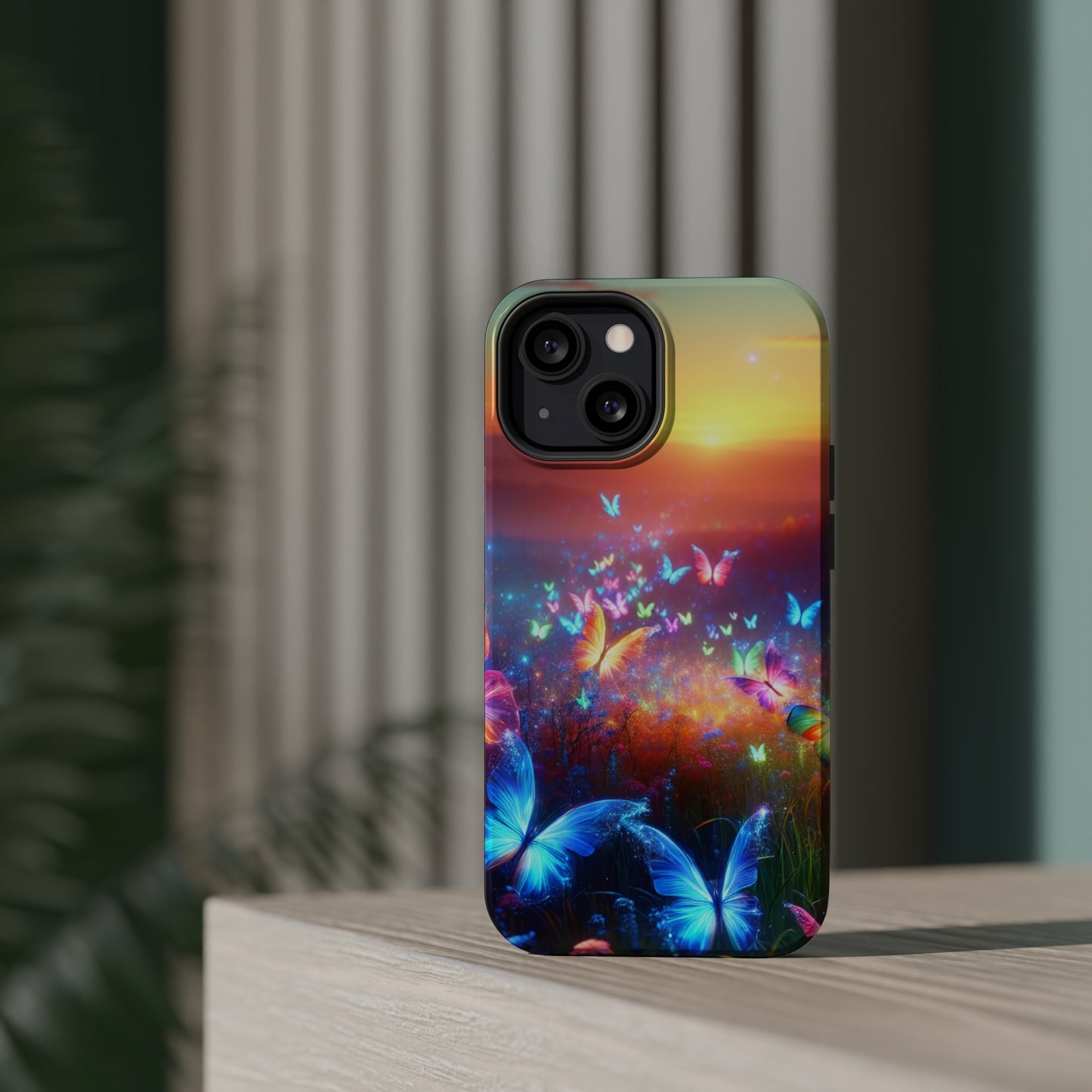 Neon Flight Fantasy Neon Butterflies Premium Art Magsafe Magnet Tough IPhone 13 14 15 Pro Plus Max and Mini in Matte and Glossy Phone cases