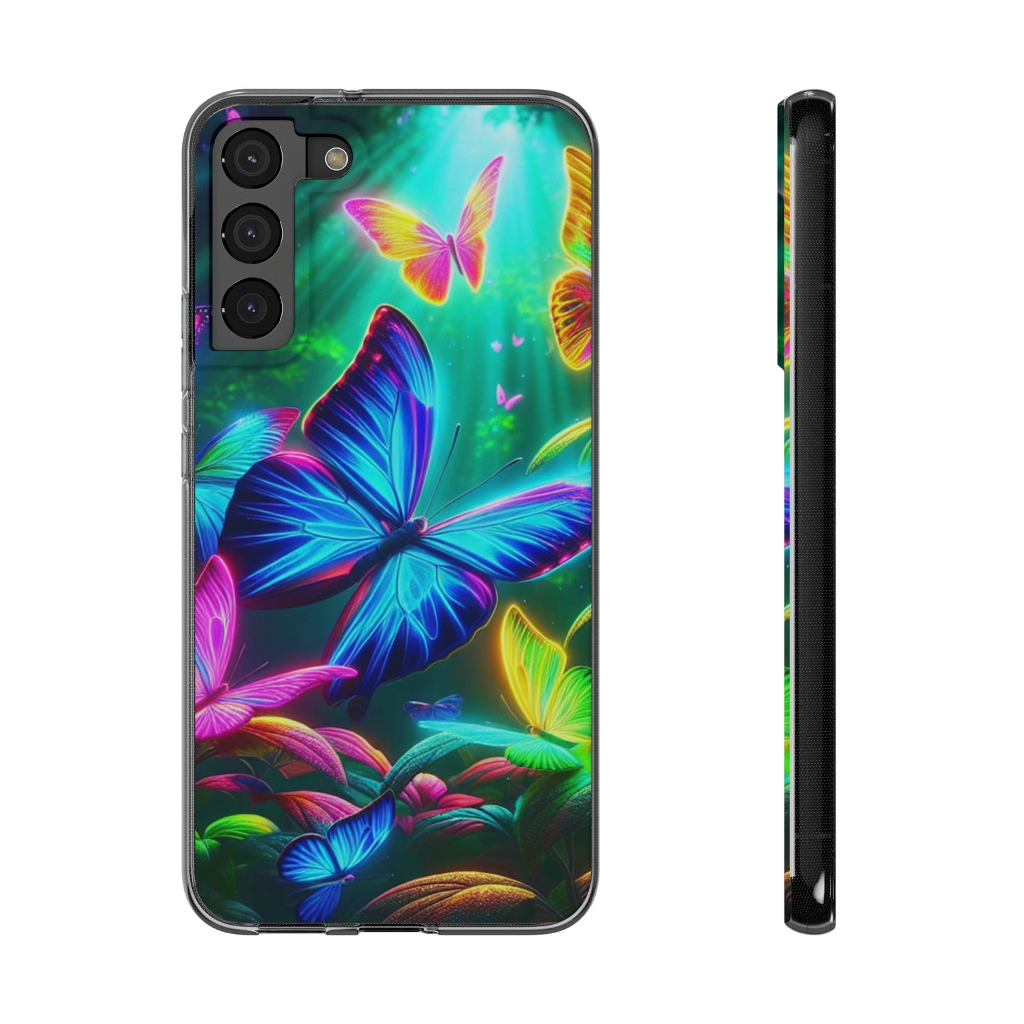 "Vivid Neon Flyaways" NEON Butterflies Art Polycarbonate Phone Case Samsung Galaxy s21 s22 Google Pixel 6 Iphone 11 12 13 14 Pro Max Mini Plus