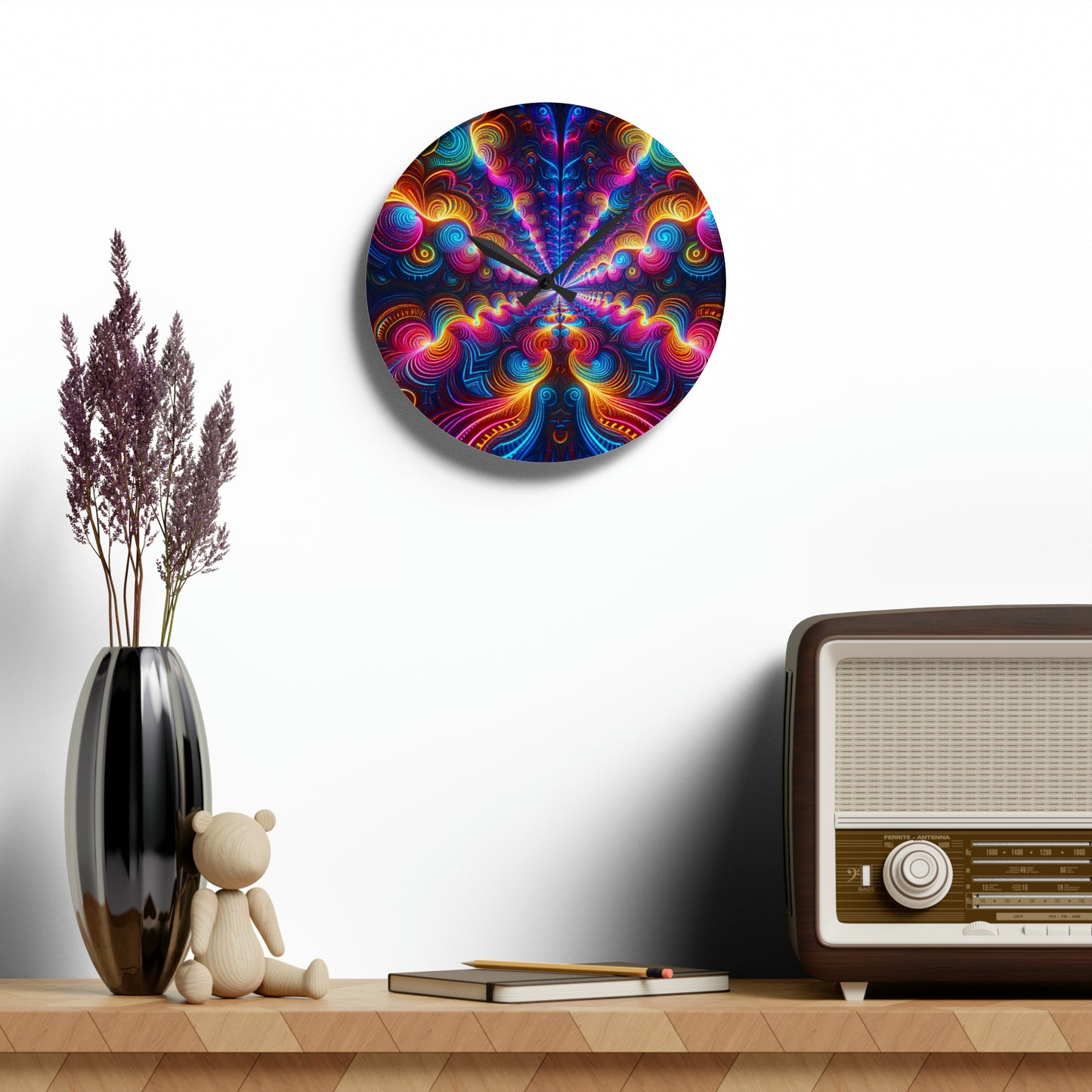 "Infinite Neon Trippiness" Infinity Patterns Art Acrylic Clock