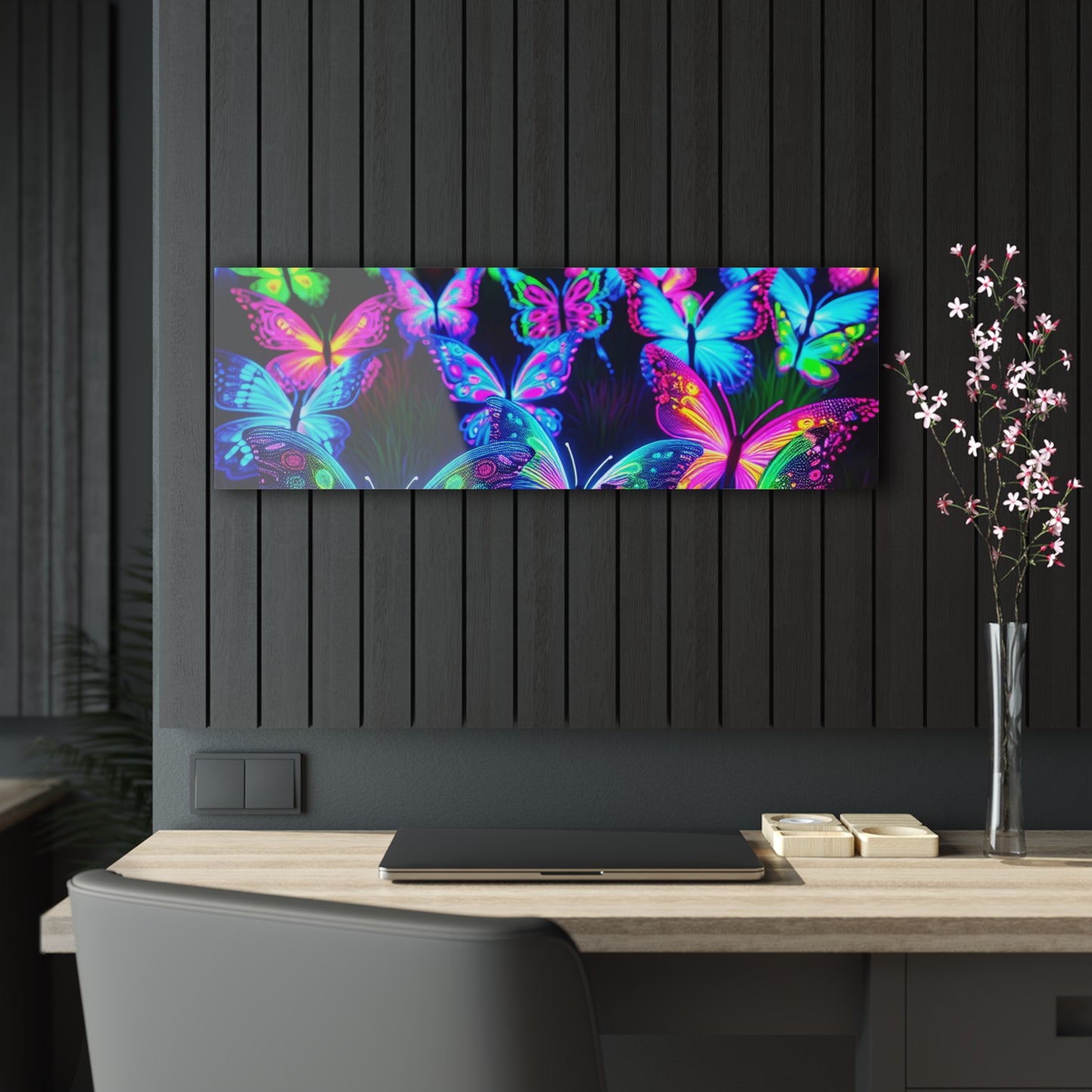 "Butterfly Cascade of Color" NEON Butterflies Art 1/4" Glossy Acrylic Art