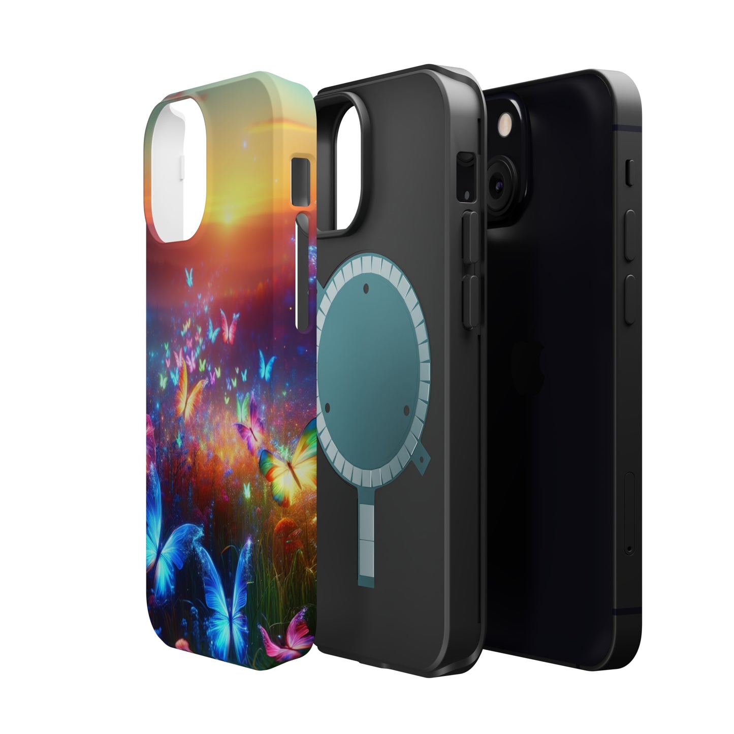 Neon Flight Fantasy Neon Butterflies Premium Art Magsafe Magnet Tough IPhone 13 14 15 Pro Plus Max and Mini in Matte and Glossy Phone cases