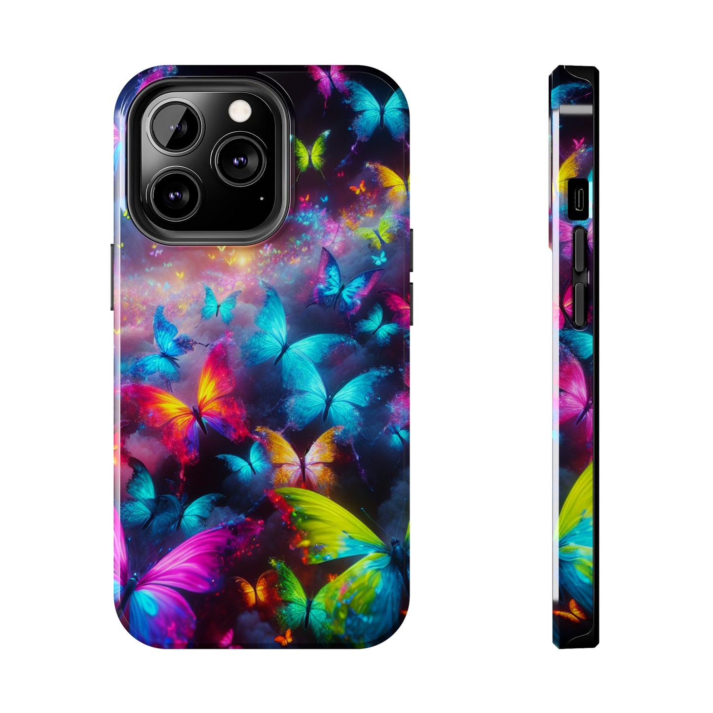"Neon Flutterings" NEON Butterflies Tough Phone Case Iphone 7 8 9 10 11 12 13 14 SE X XR XS Pro Max Mini Plus