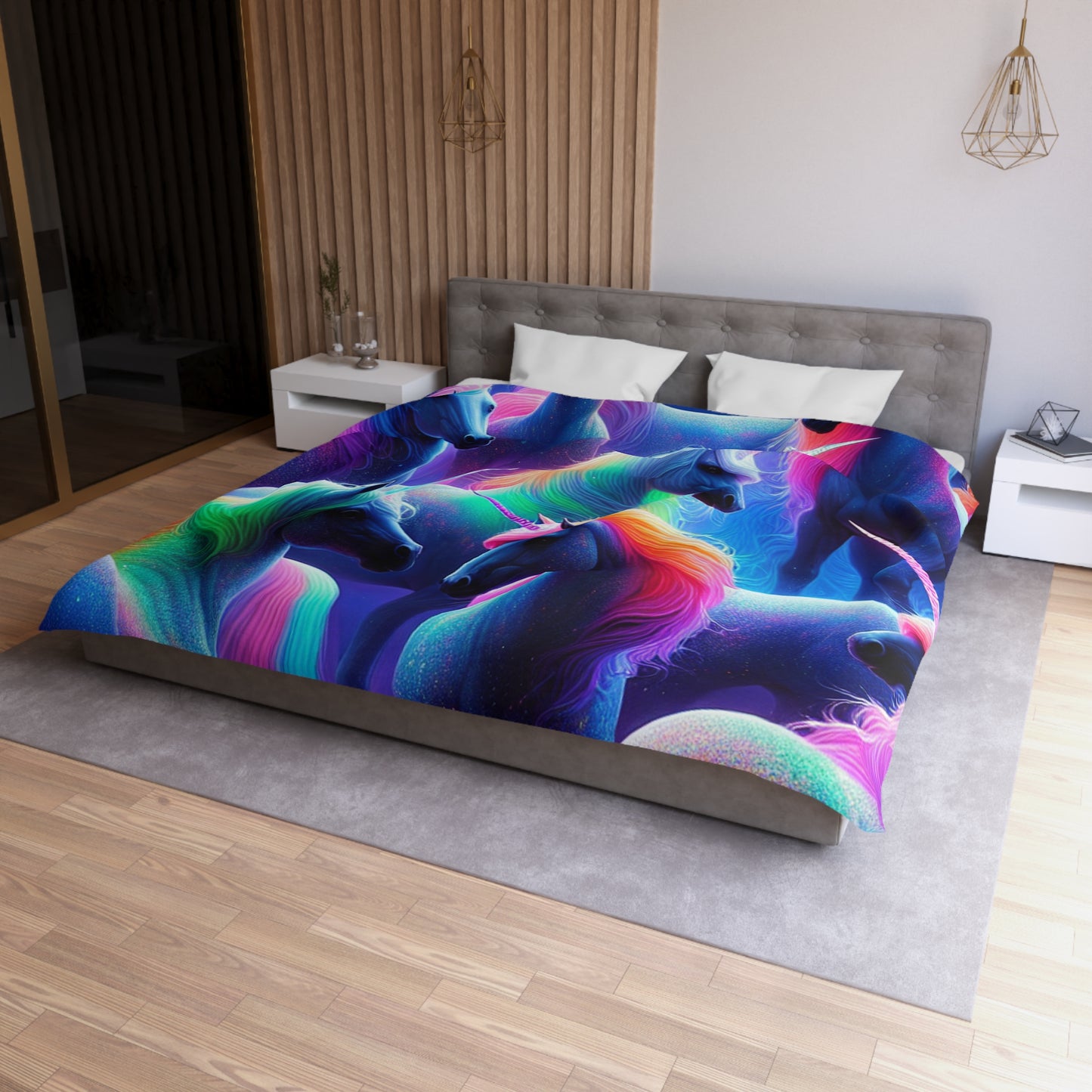 Ambrosius da Vinci - NEON Unicorns Microfiber Duvet Cover
