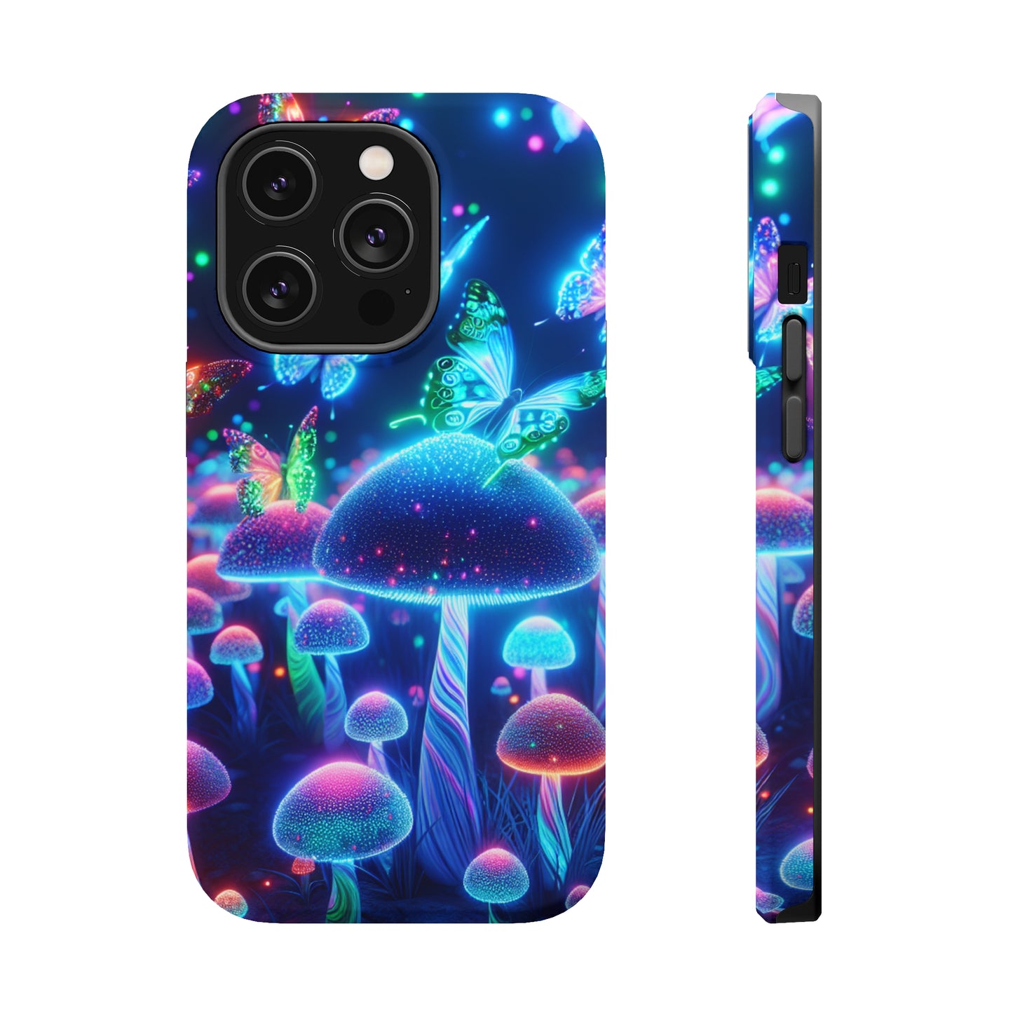 Neon Glitterbug Heaven. Neon Butterflies and Mushrooms Premium Art Magsafe Magnet Tough IPhone 13 14 15 Pro Plus Max and Mini in Matte and Glossy Phone cases