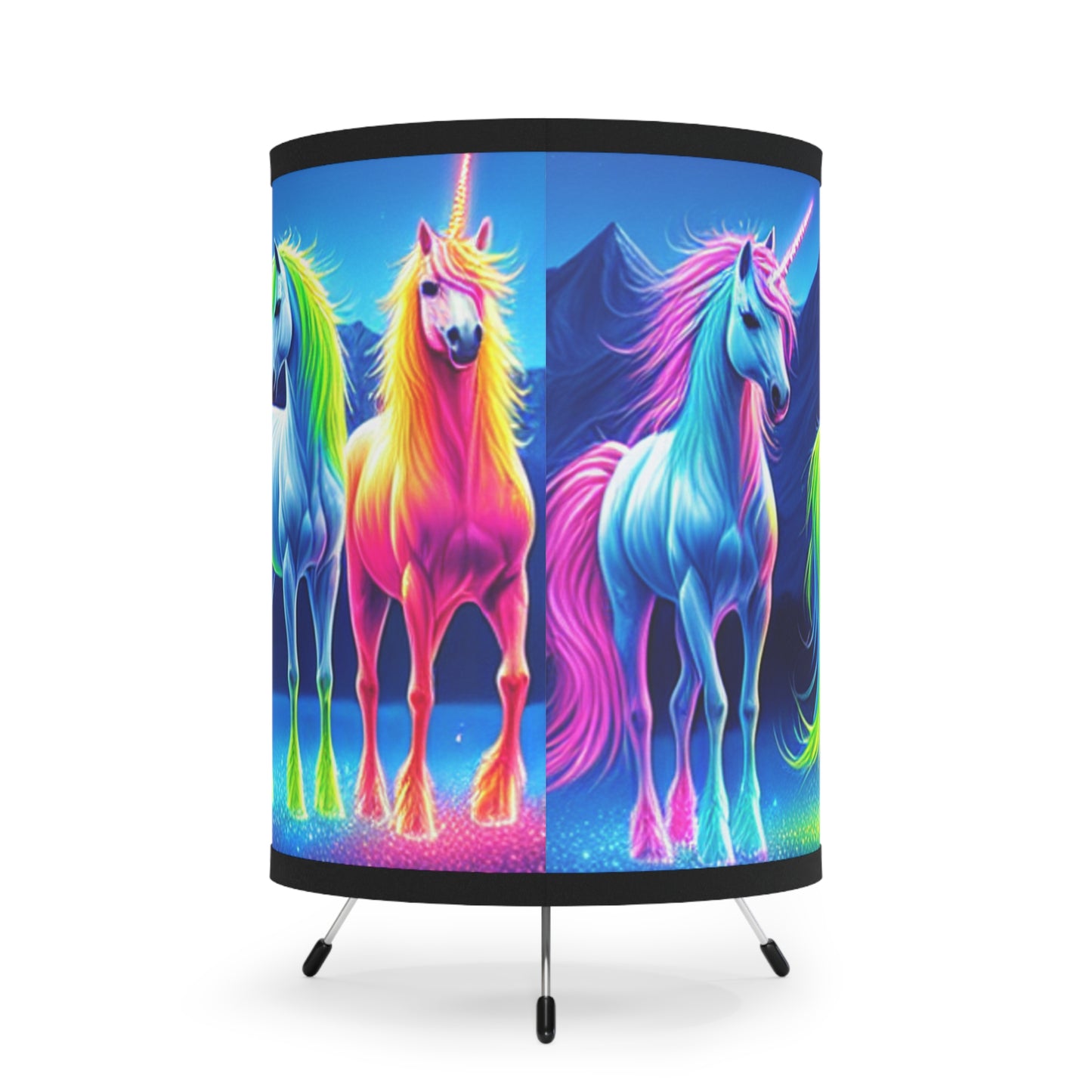 "Neon Dreaming Unicorns" - NEON Unicorns Art Tripod Lamp